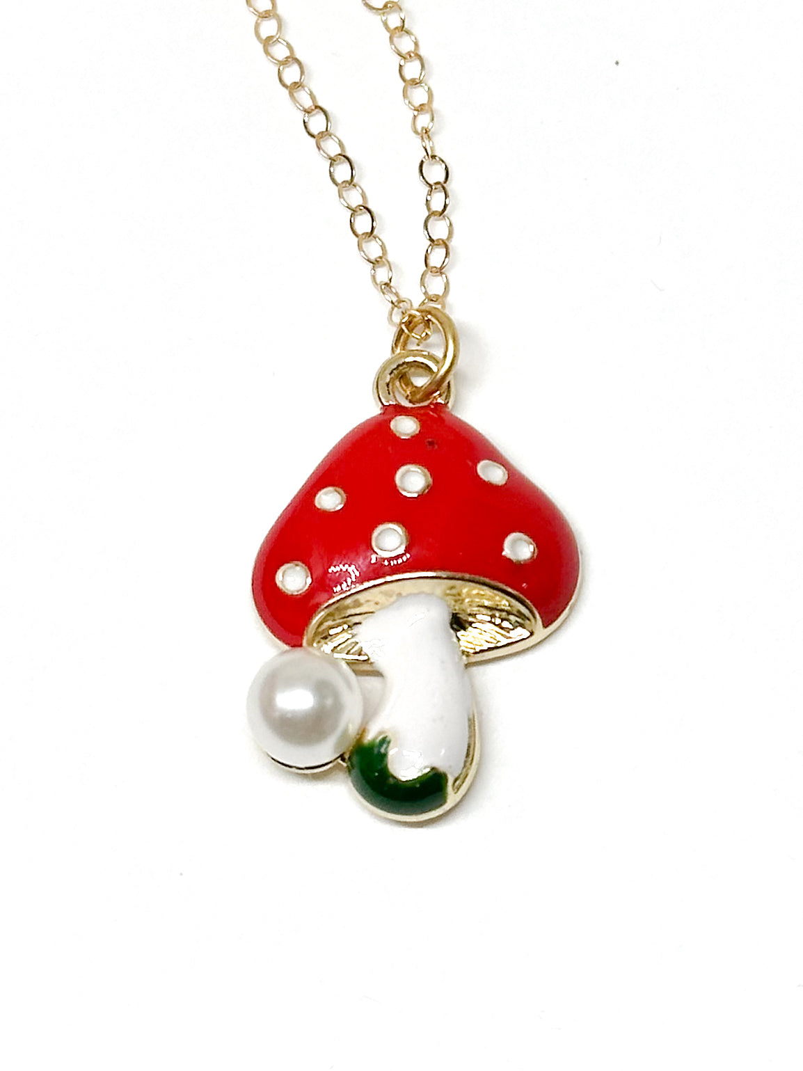 Mushroom necklace pendant with pearl