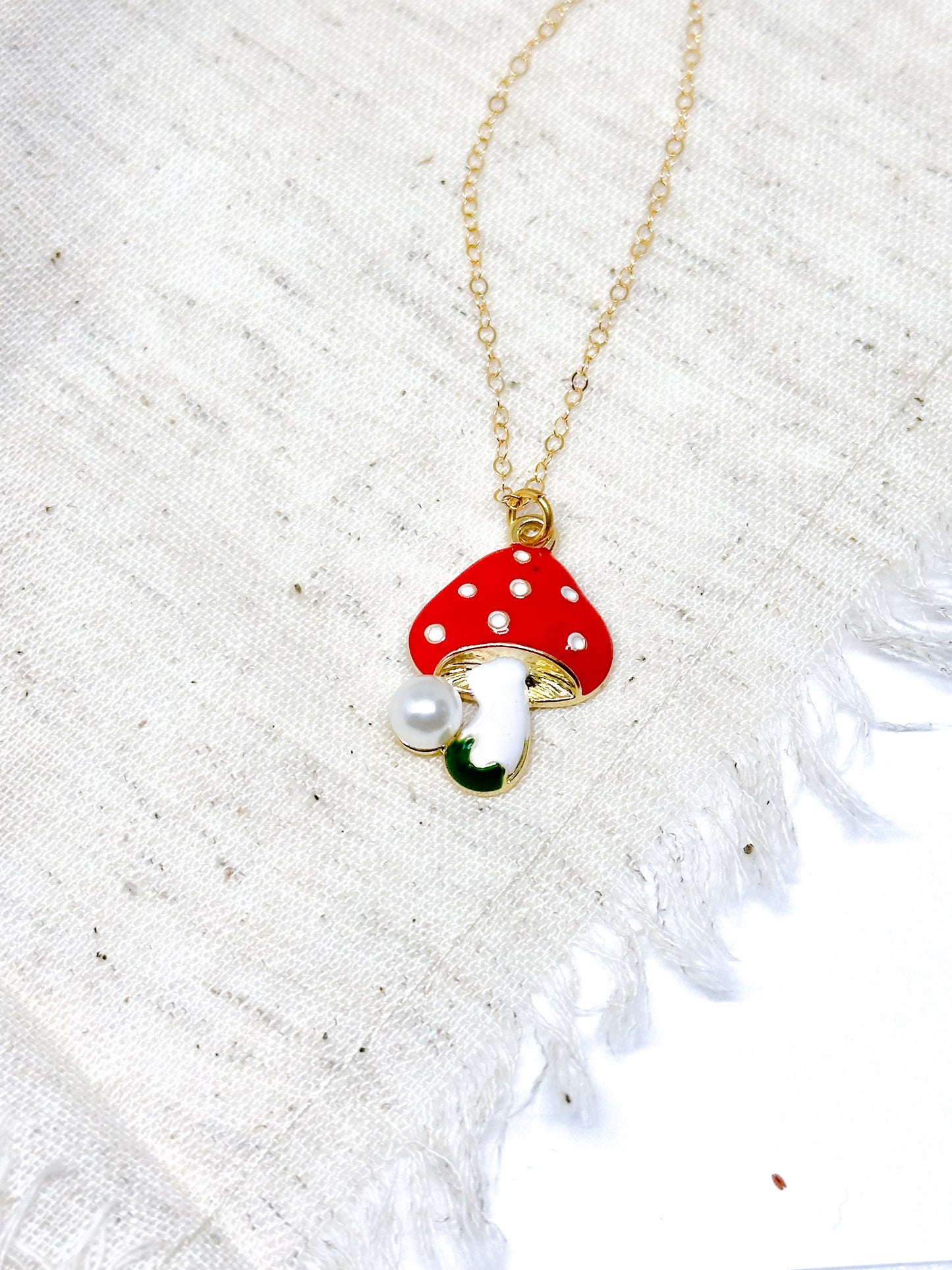 Mushroom necklace pendant with pearl