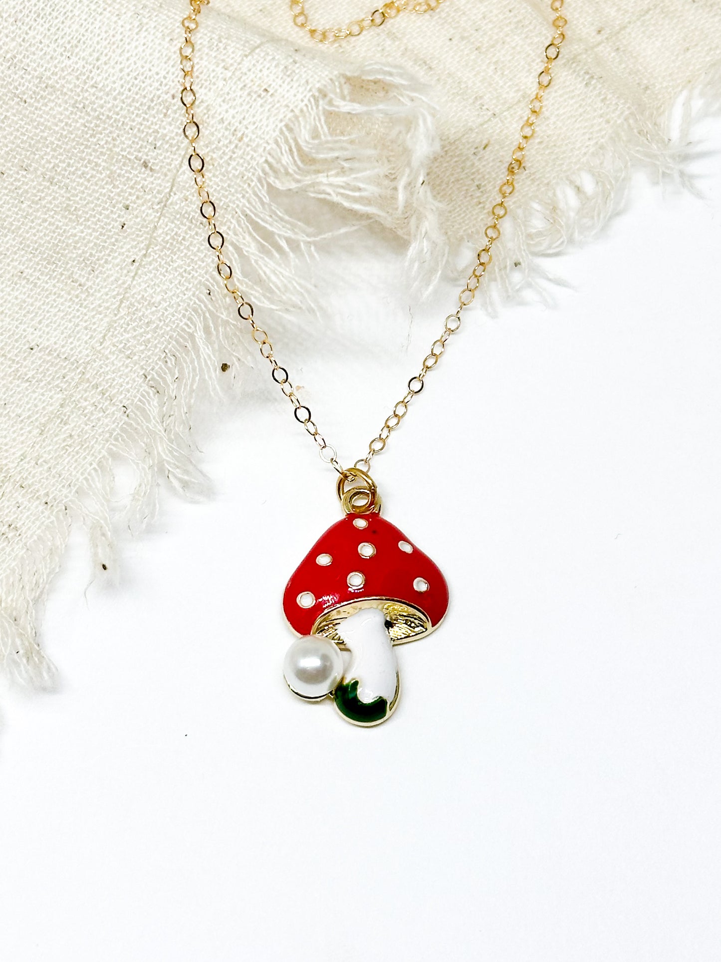 Mushroom necklace pendant with pearl