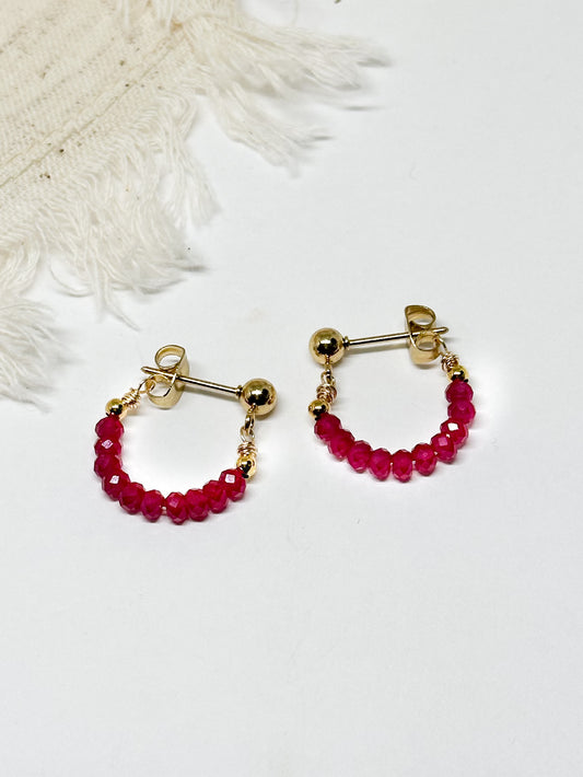 Birthstone hoop earrings July - ruby