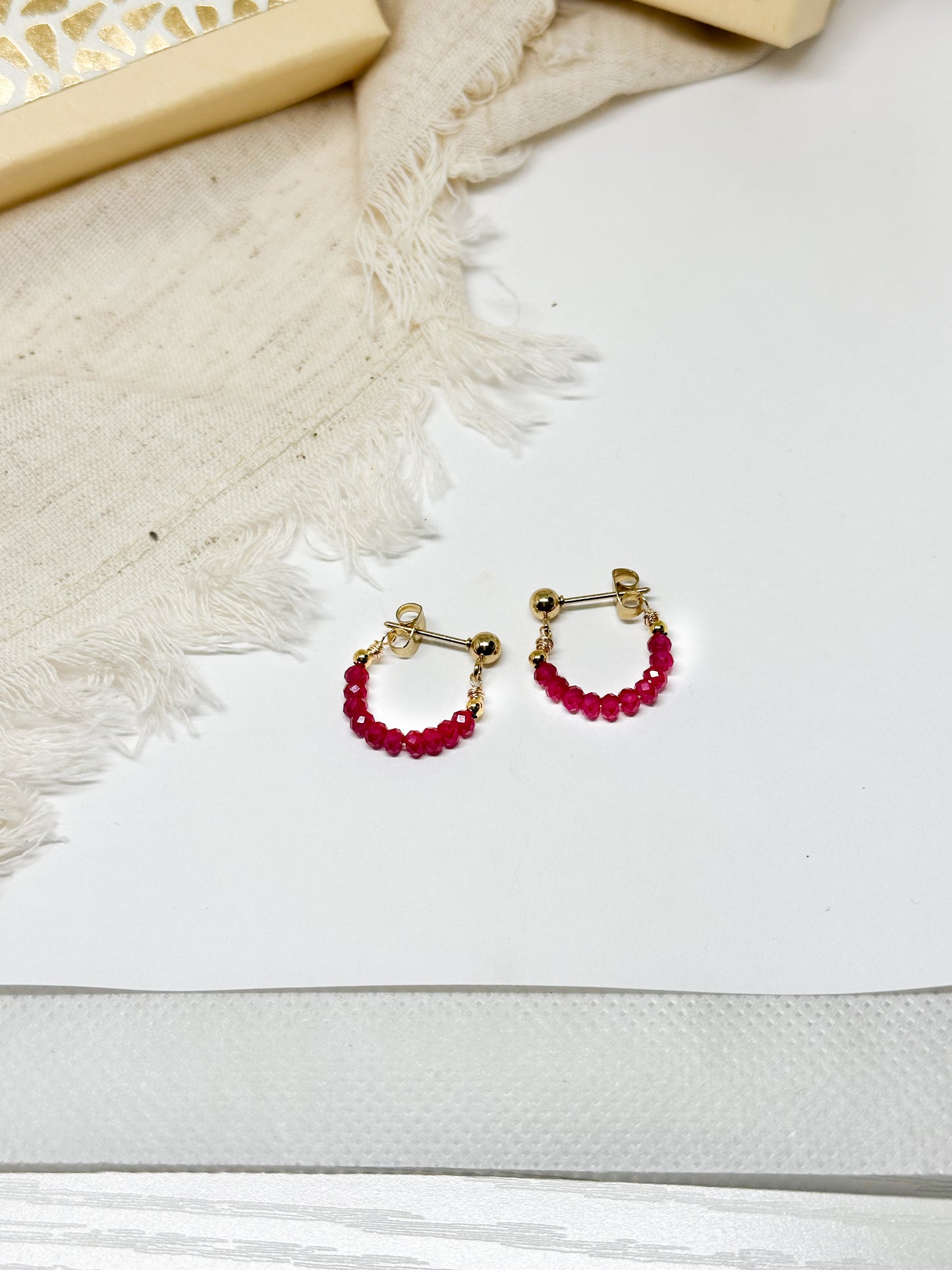 Birthstone hoop earrings July - ruby