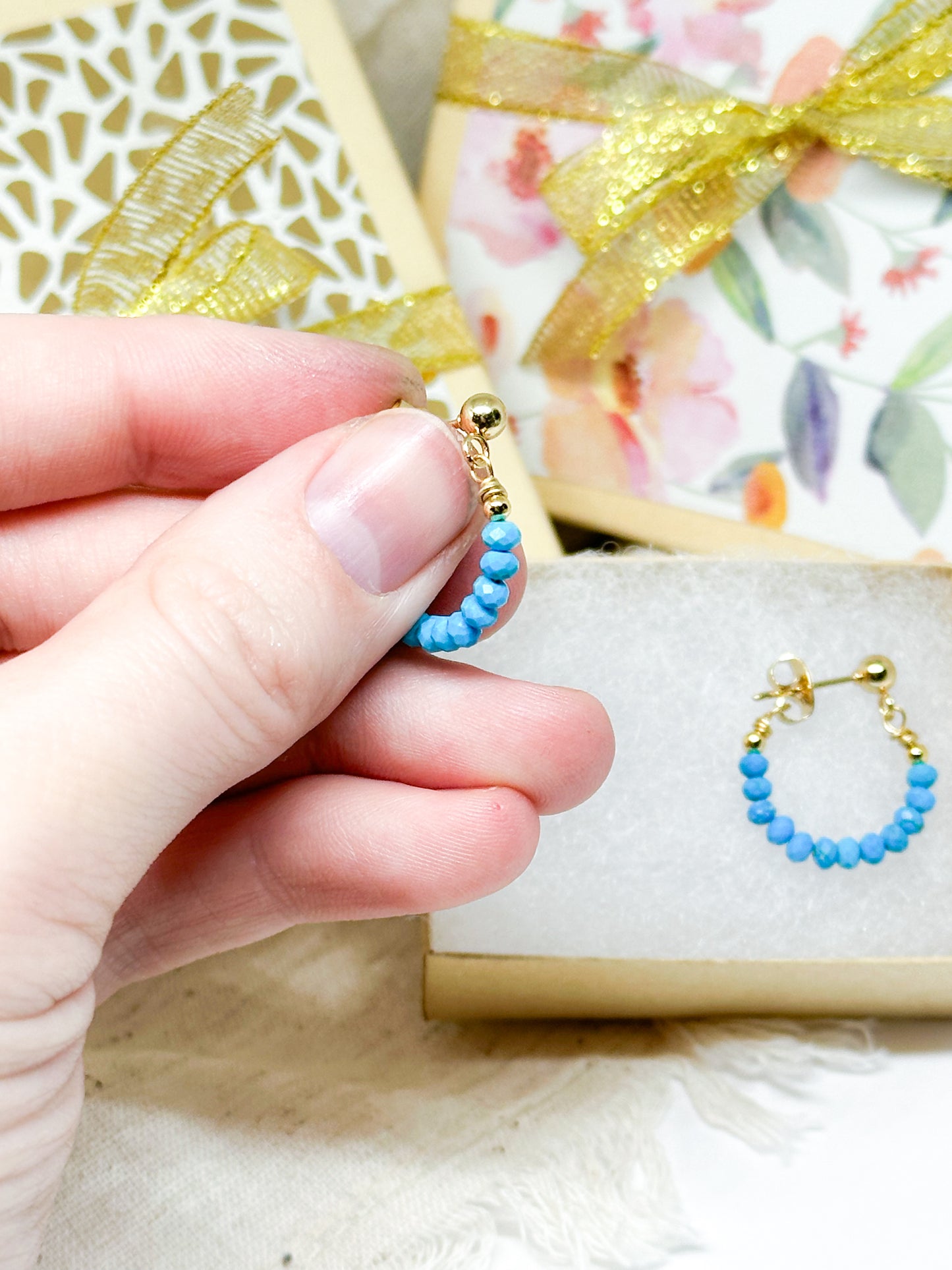 Birthstone hoop earrings December - turquoise