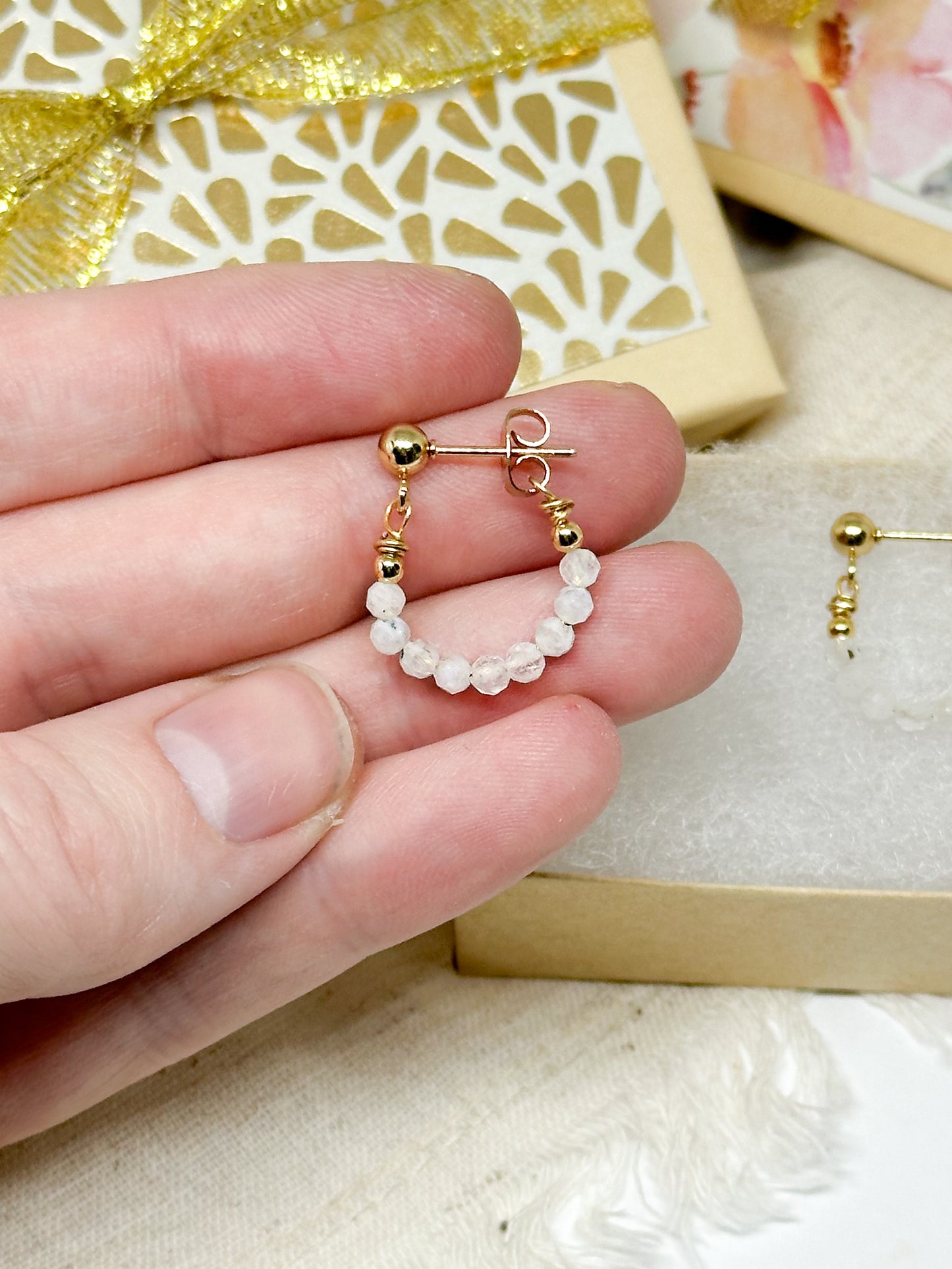 Birthstone hoop earrings June - moonstone