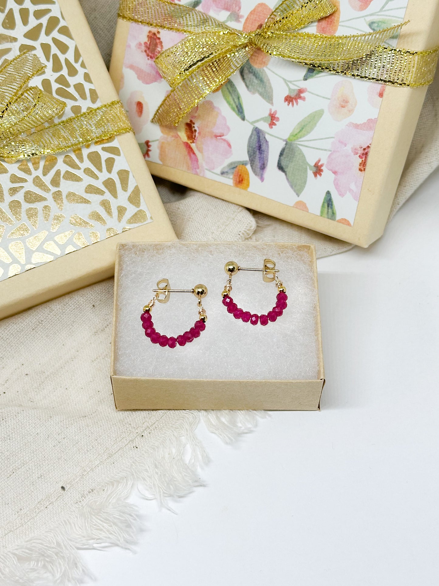 Birthstone hoop earrings July - ruby