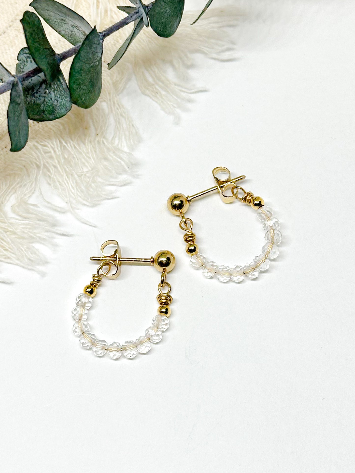 Birthstone hoop earrings April- Diamond (Quartz)