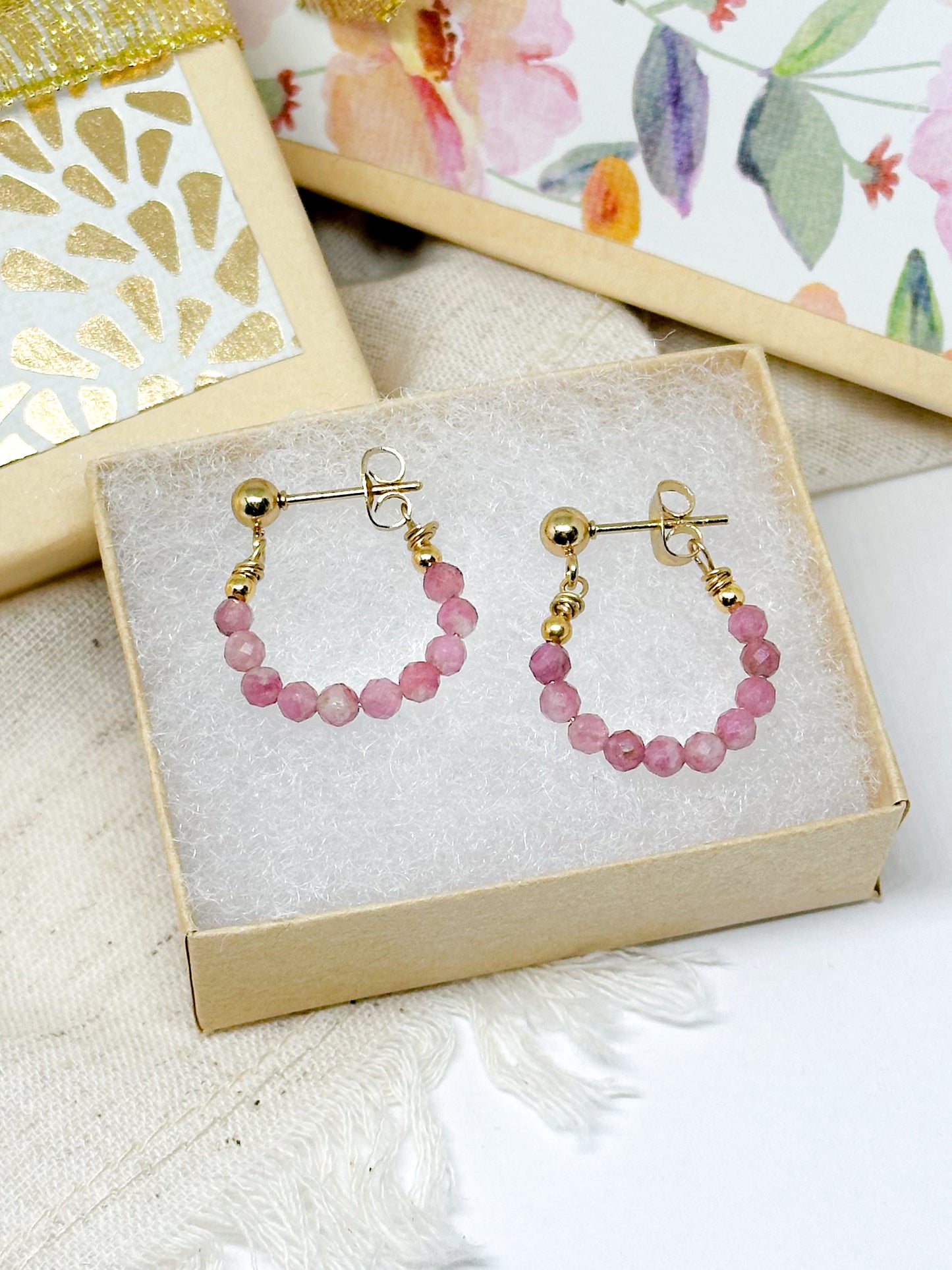 Birthstone hoop earrings October - tourmaline