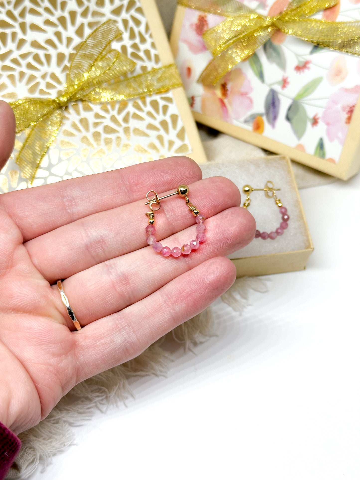 Birthstone hoop earrings October - tourmaline