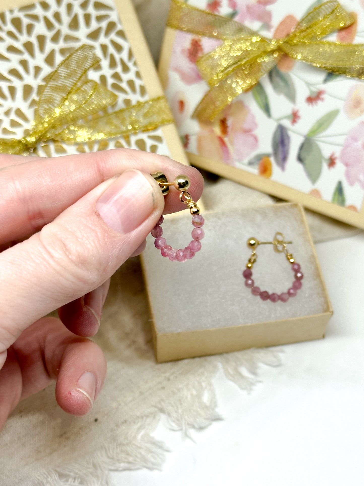 Birthstone hoop earrings October - tourmaline