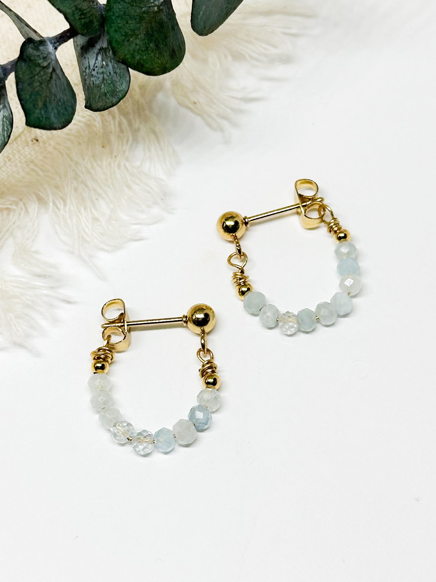 Birthstone hoop earrings March - aquamarine