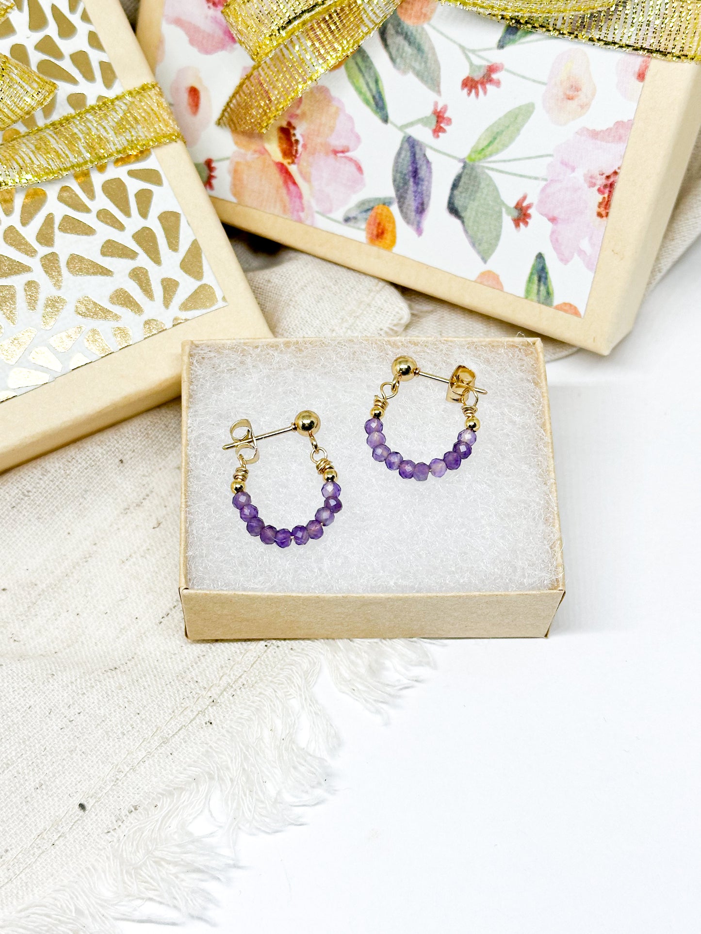 Birthstone hoop earrings February - amethyst