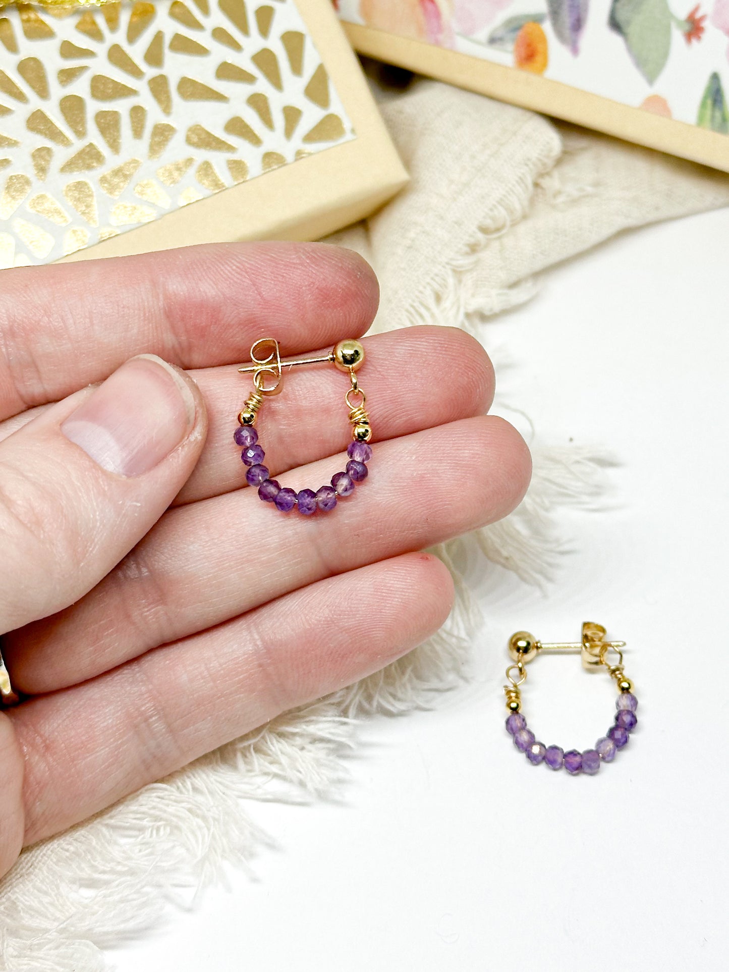 Birthstone hoop earrings February - amethyst