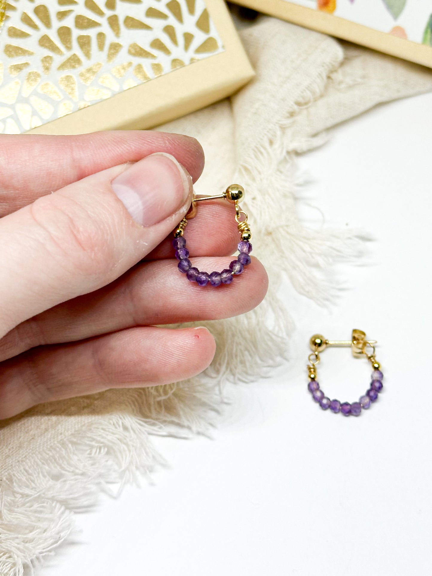 Birthstone hoop earrings February - amethyst