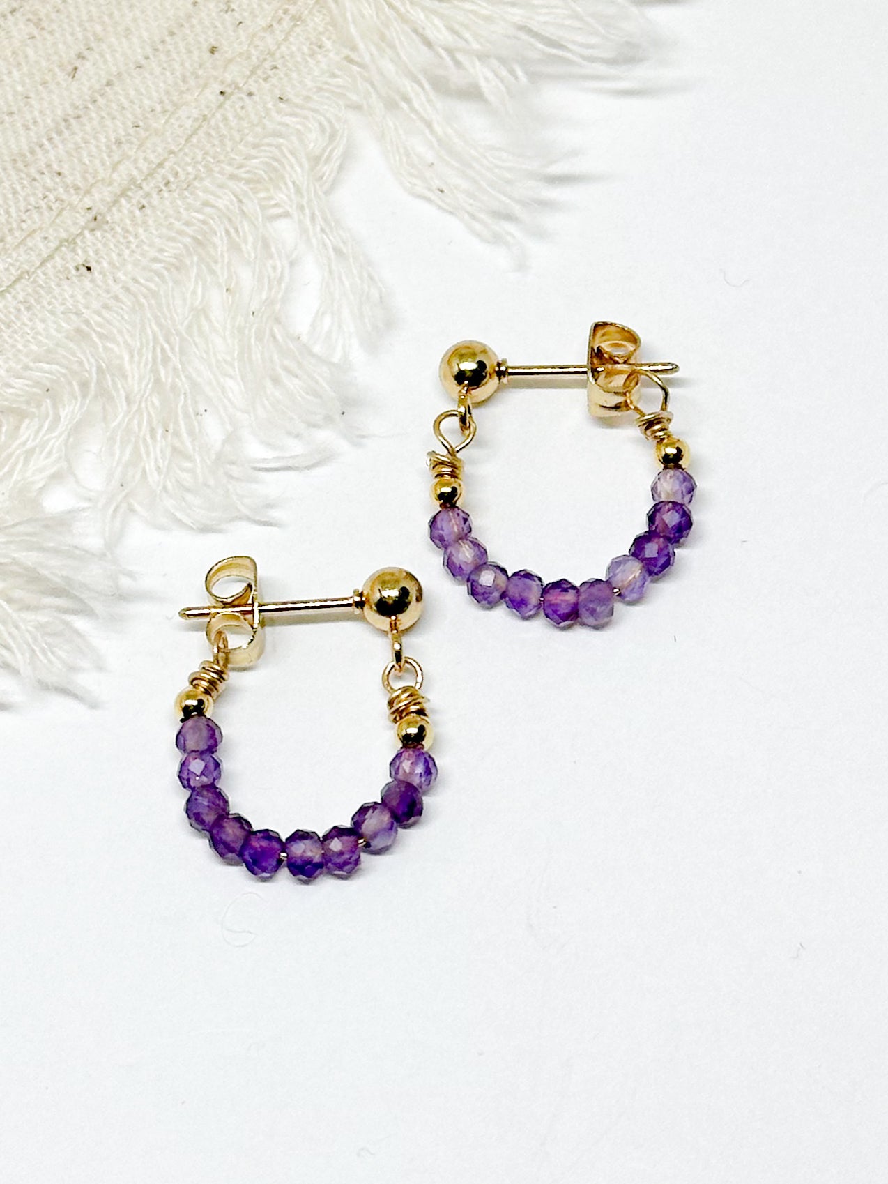 Birthstone hoop earrings February - amethyst