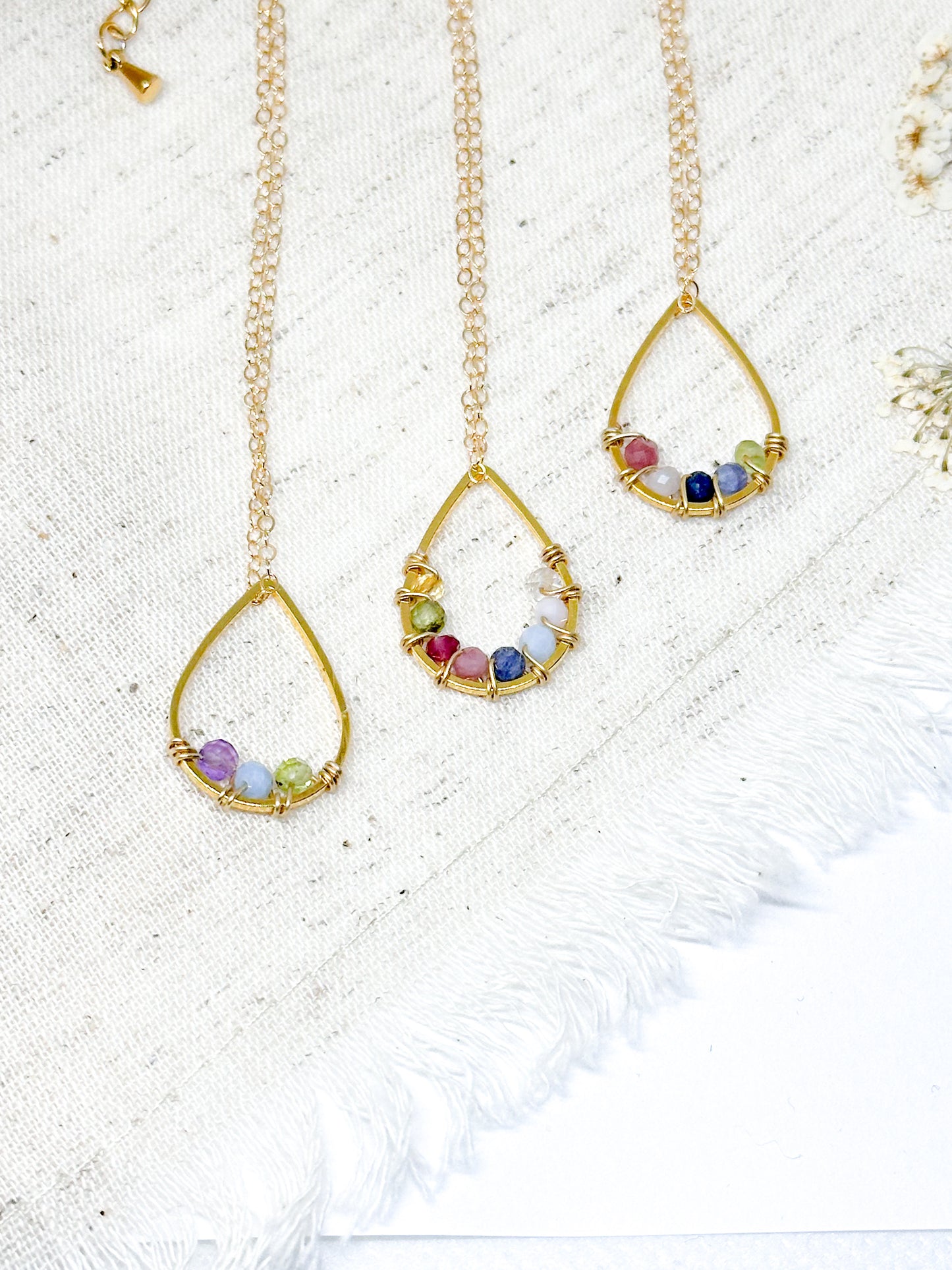 Custom birthstone necklace - teardrop