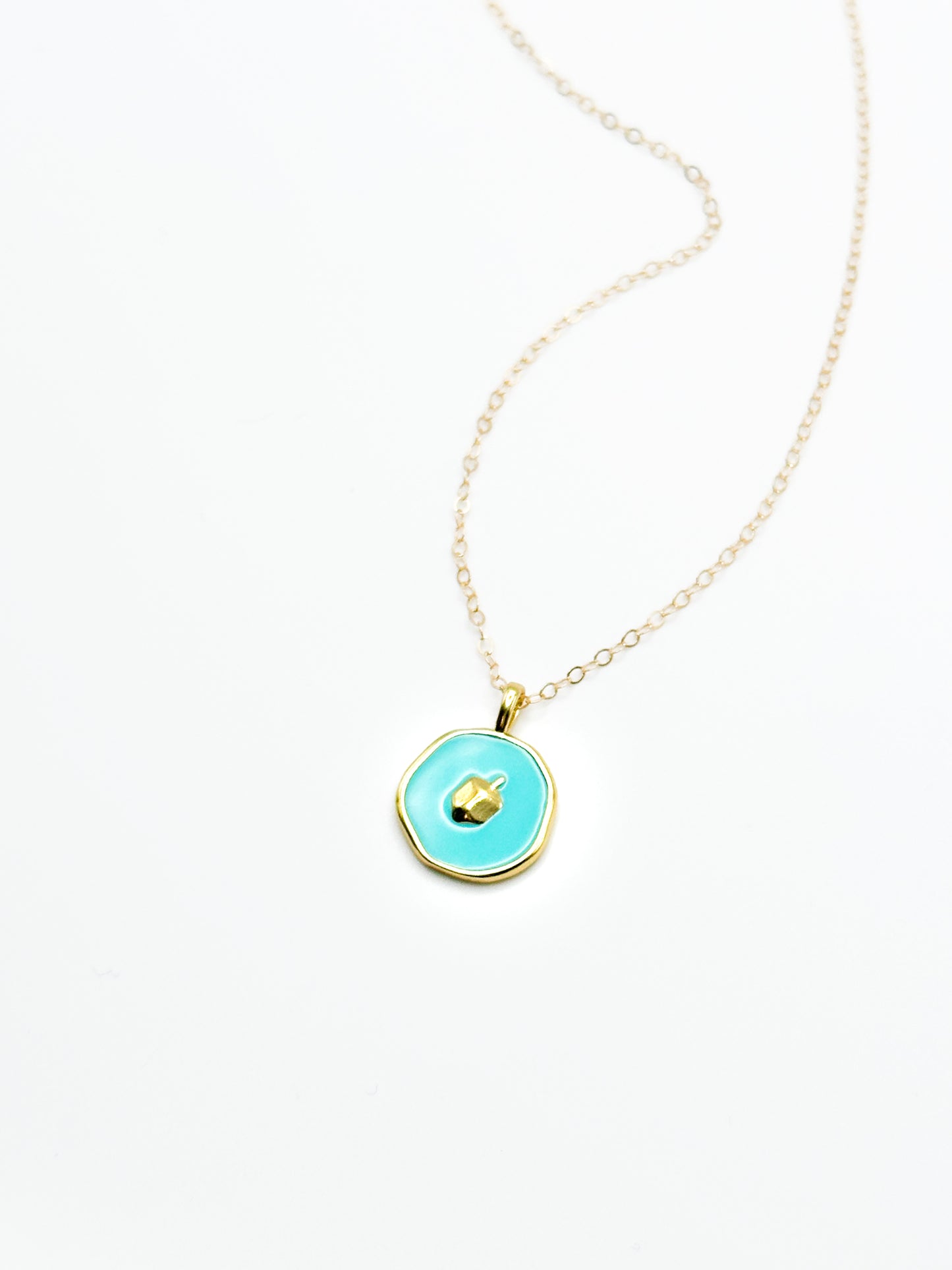 Dreidel necklace gold and enamel