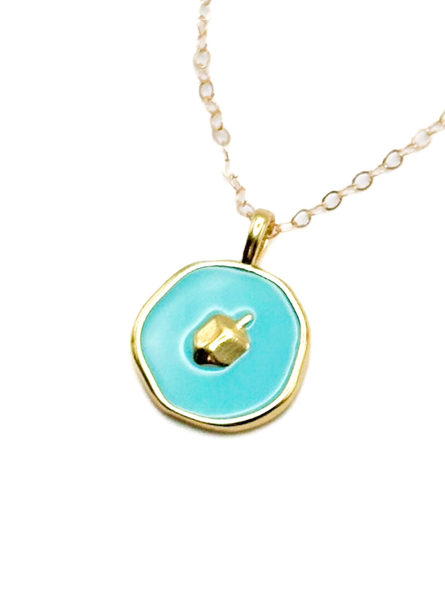 Dreidel necklace gold and enamel