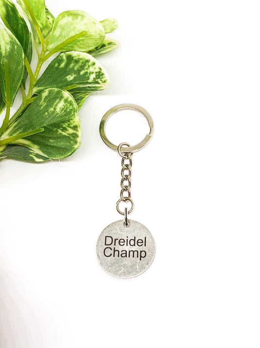 Dreidel Champ keychain Antique silver