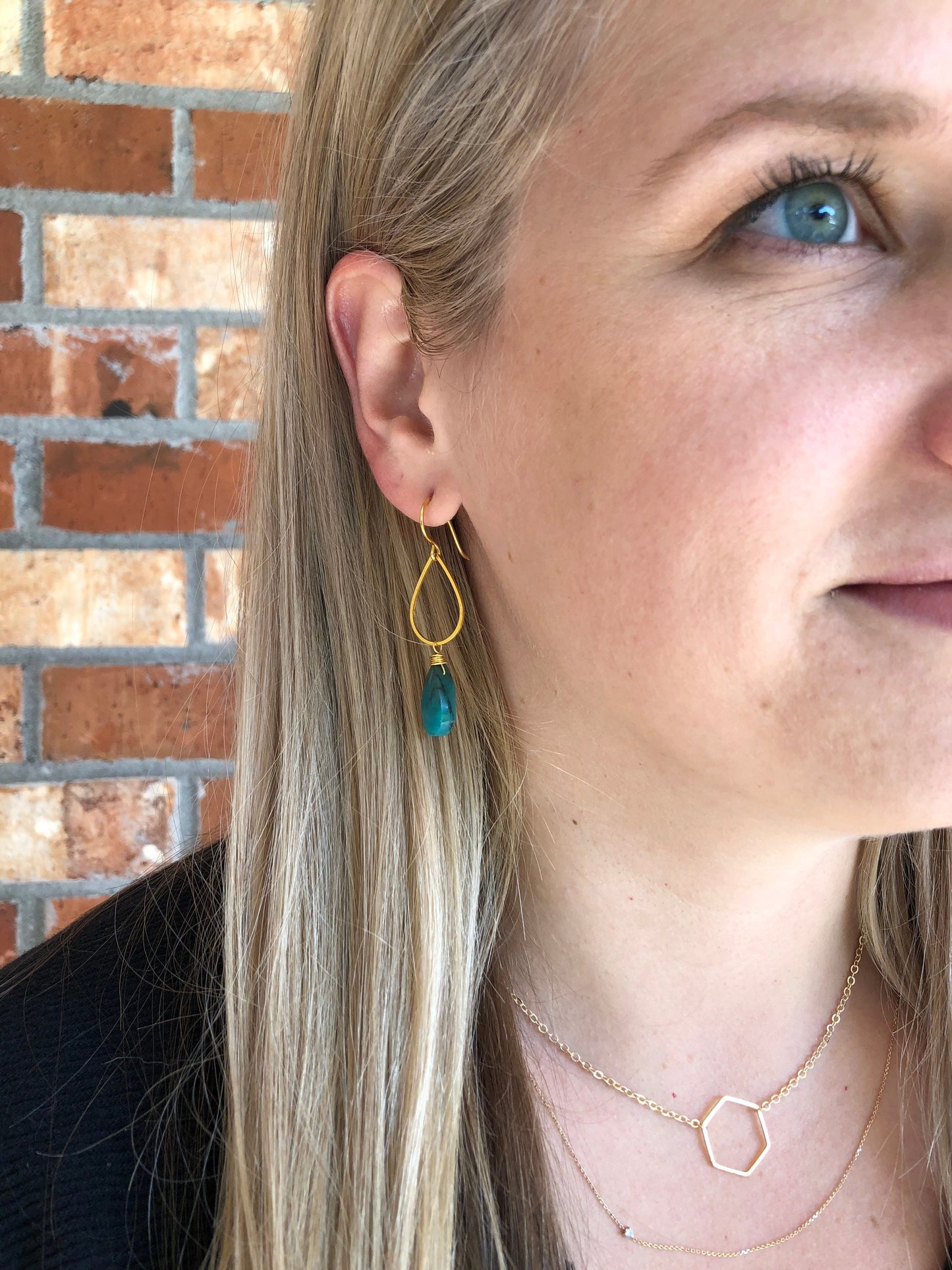 Chrysocolla earrings in gold