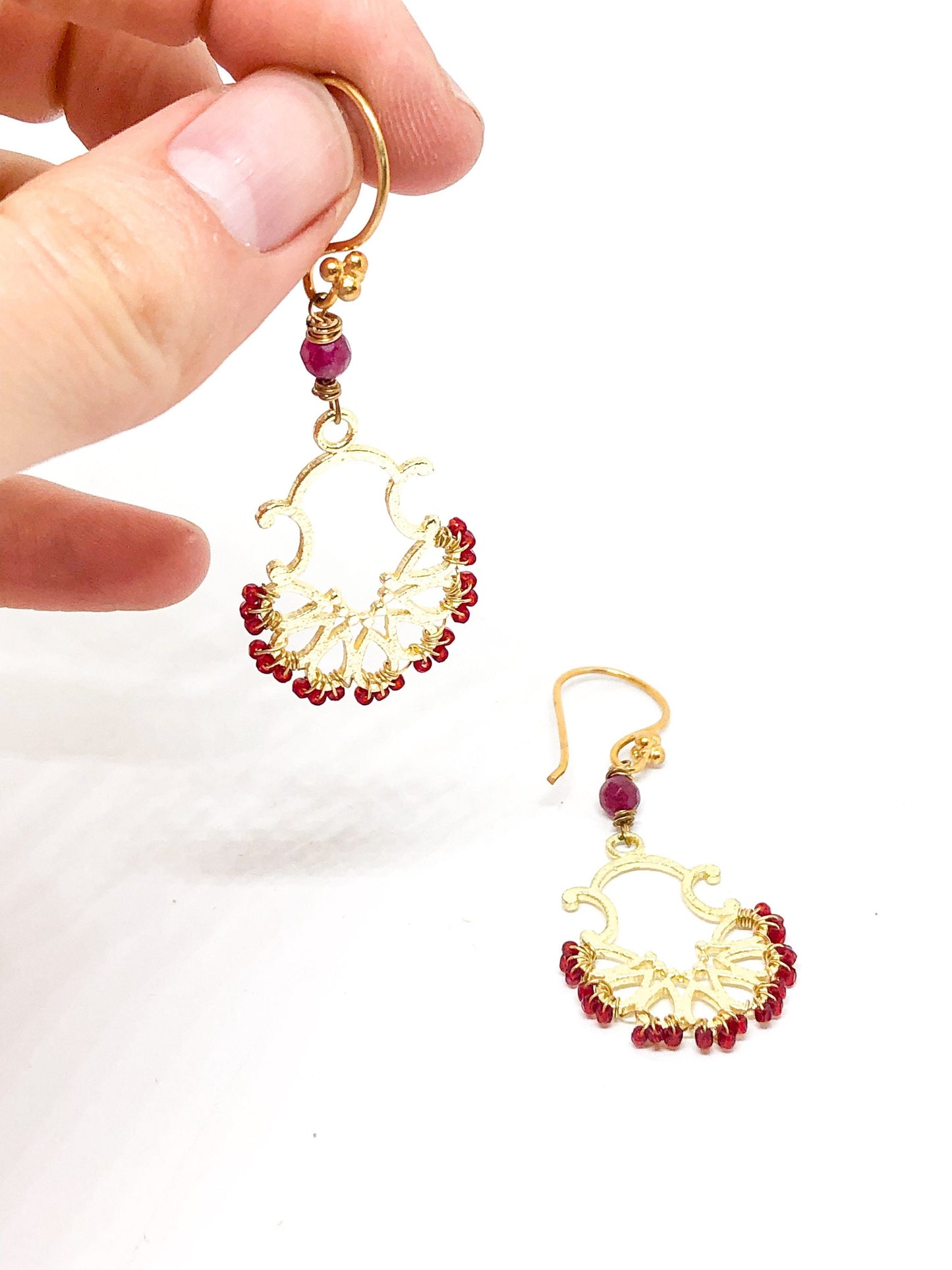 Red and gold statement earrings