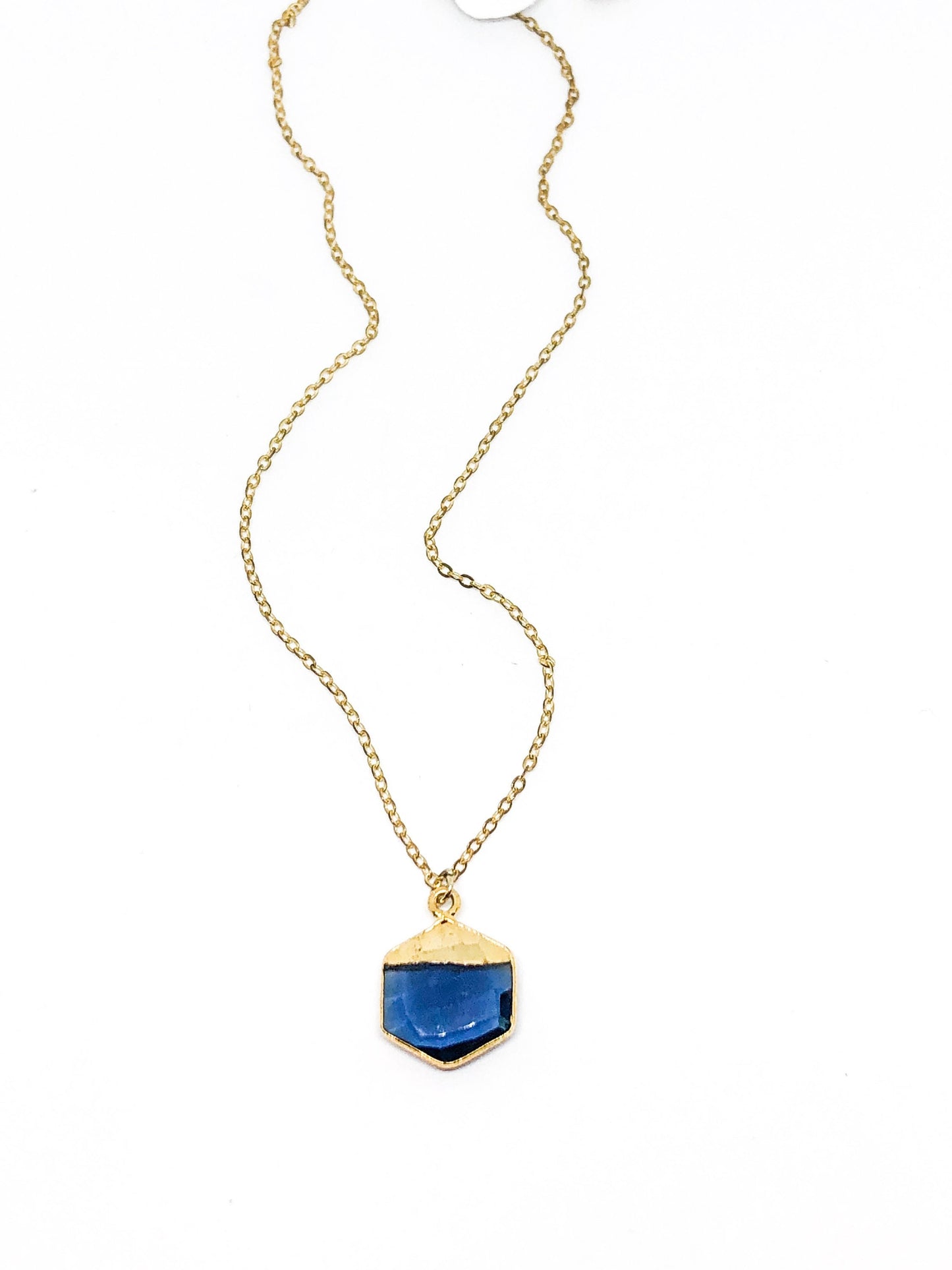 Faceted blue glass pendant necklace