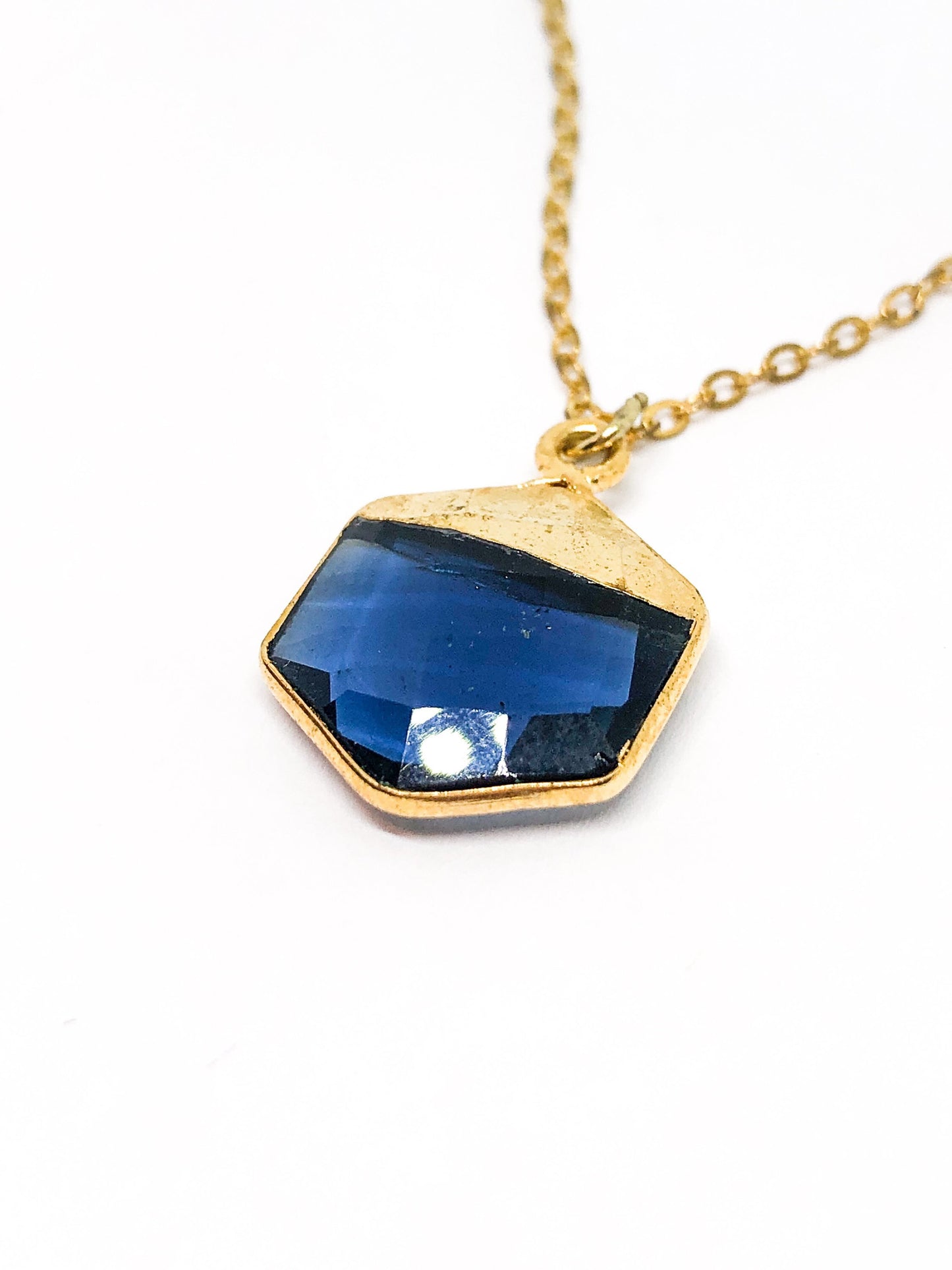 Faceted blue glass pendant necklace