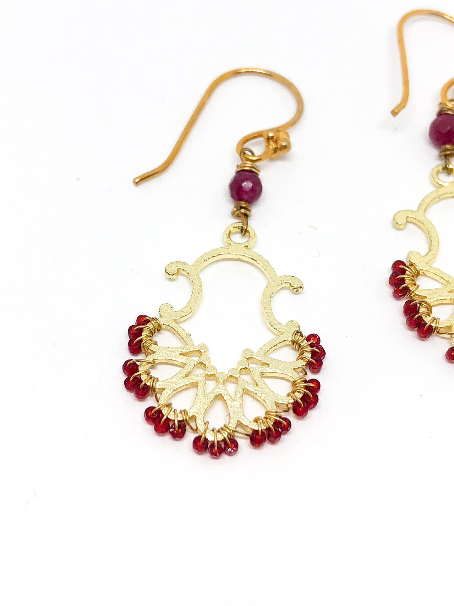 Red and gold statement earrings