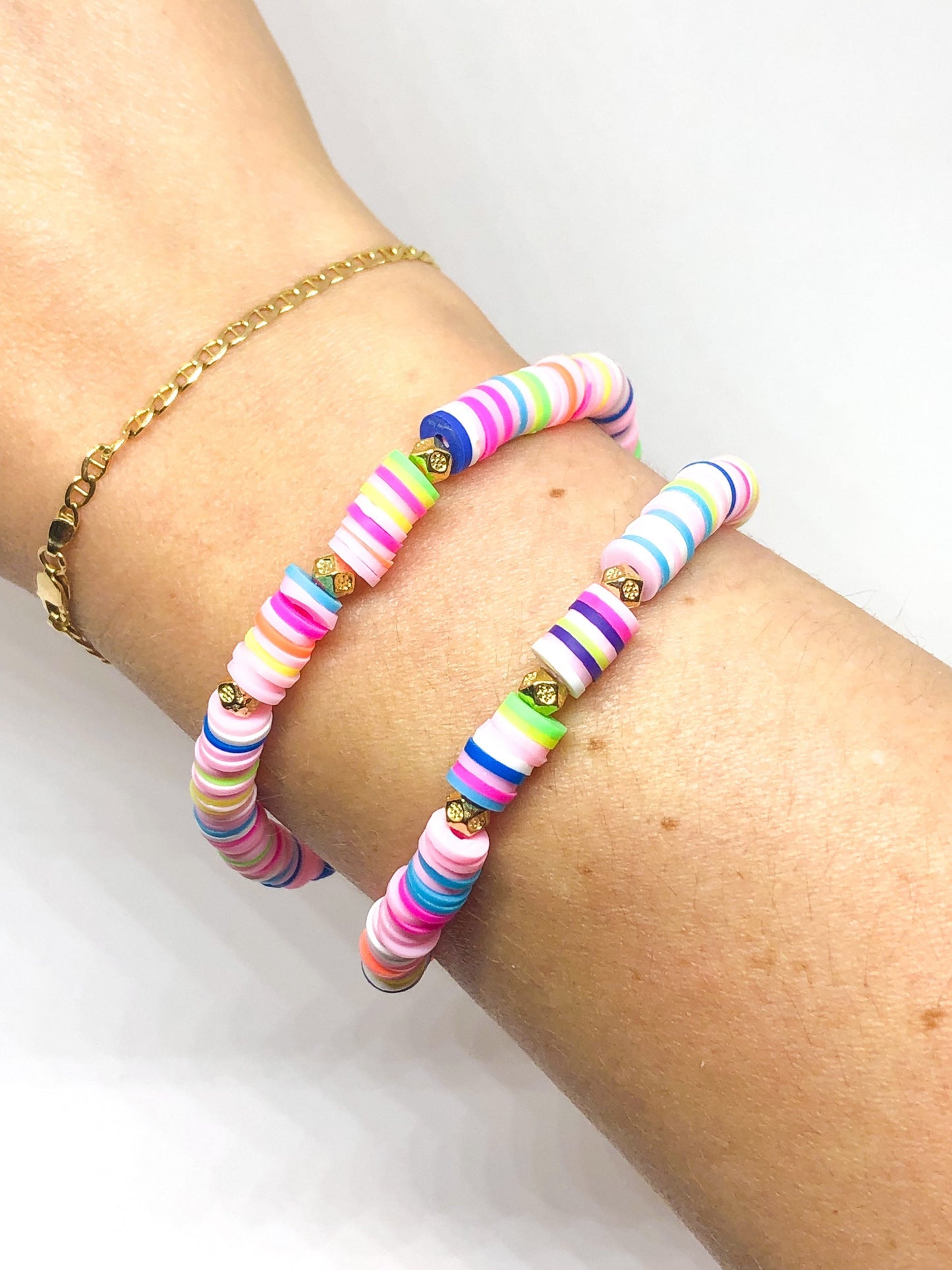 Vinyl disk heishi stack bracelet set