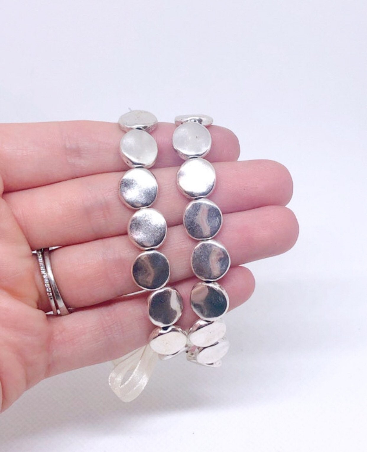 Silver colored stretchy bracelet set of 2