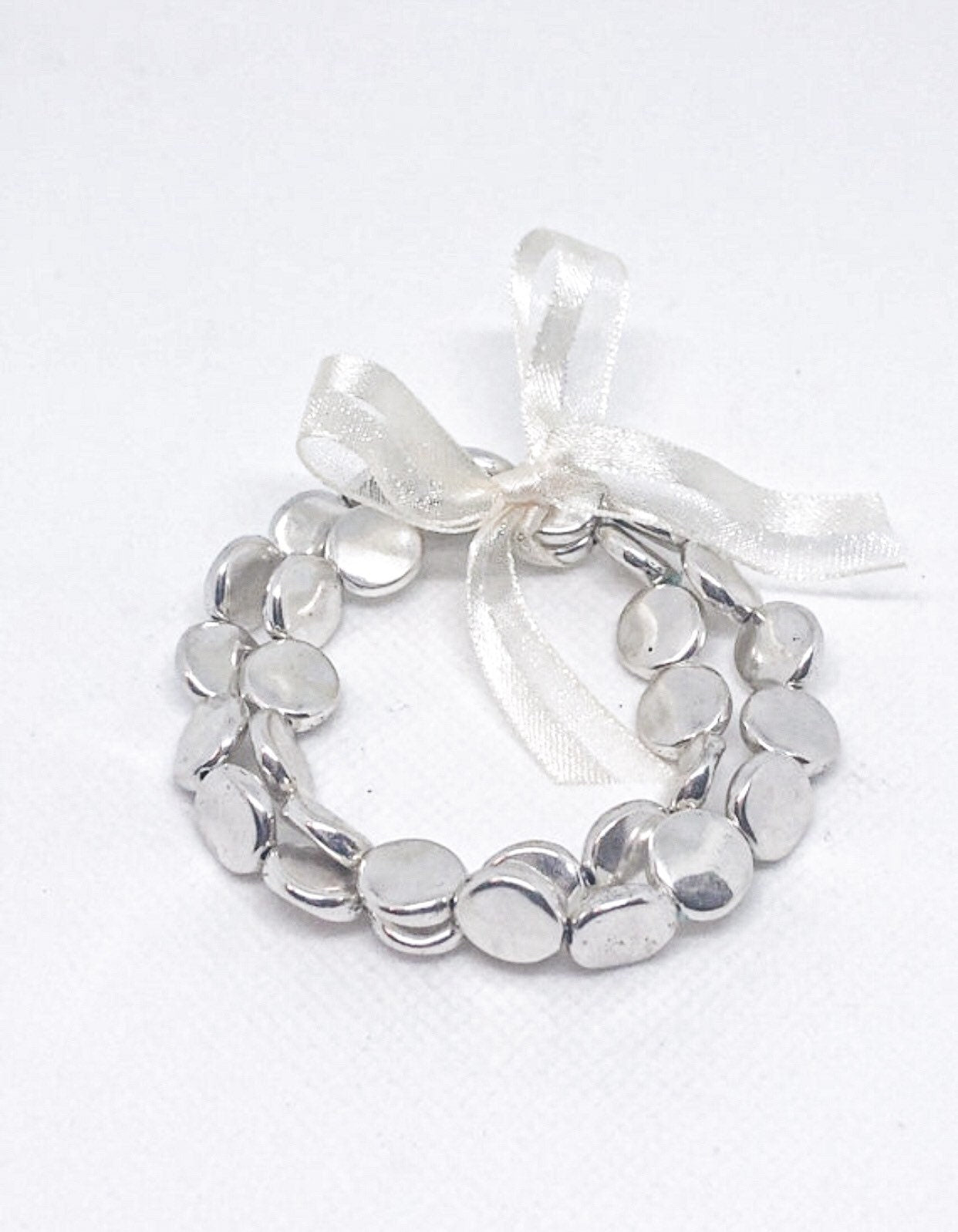 Silver colored stretchy bracelet set of 2