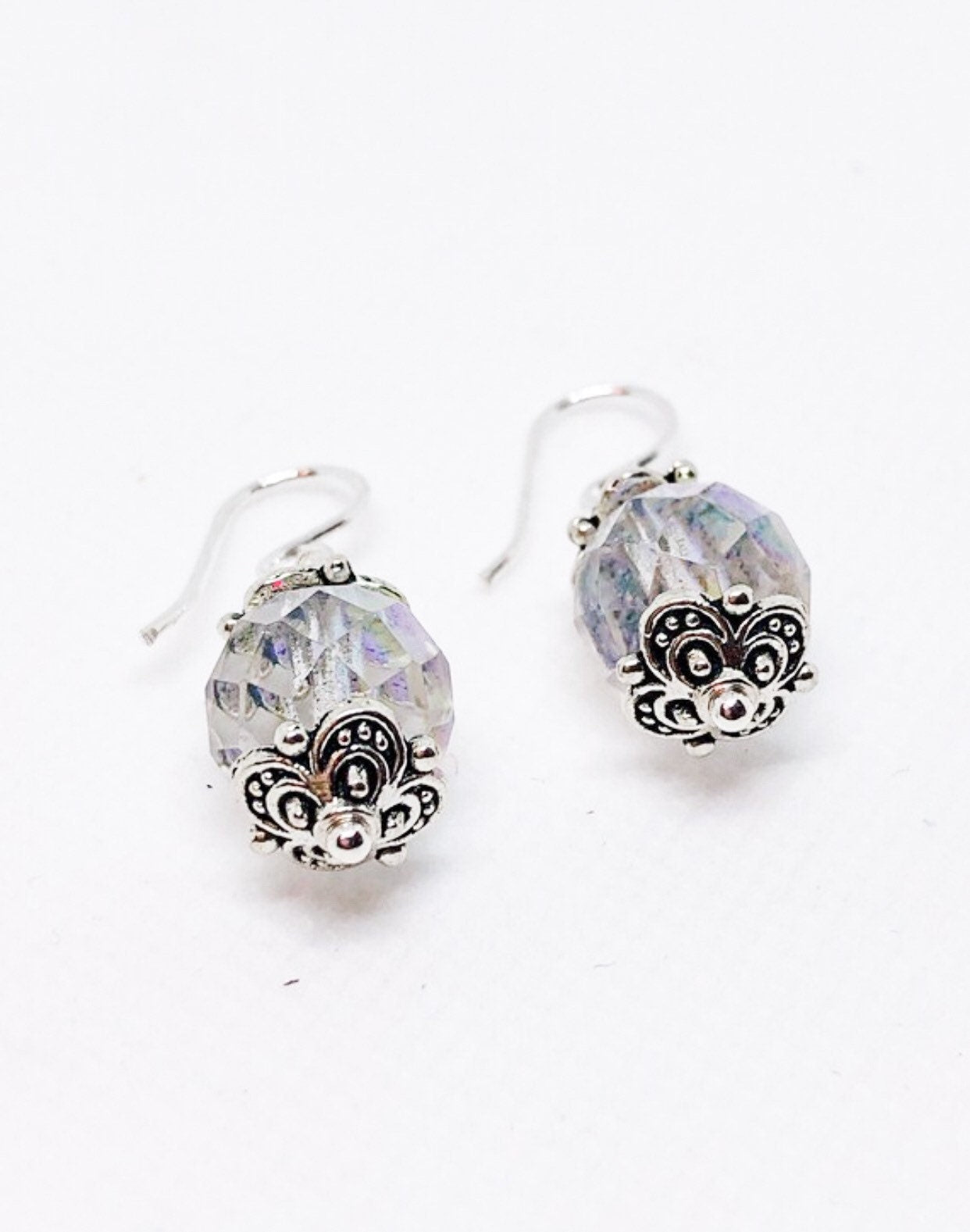 Faceted clear glass earrings with silver