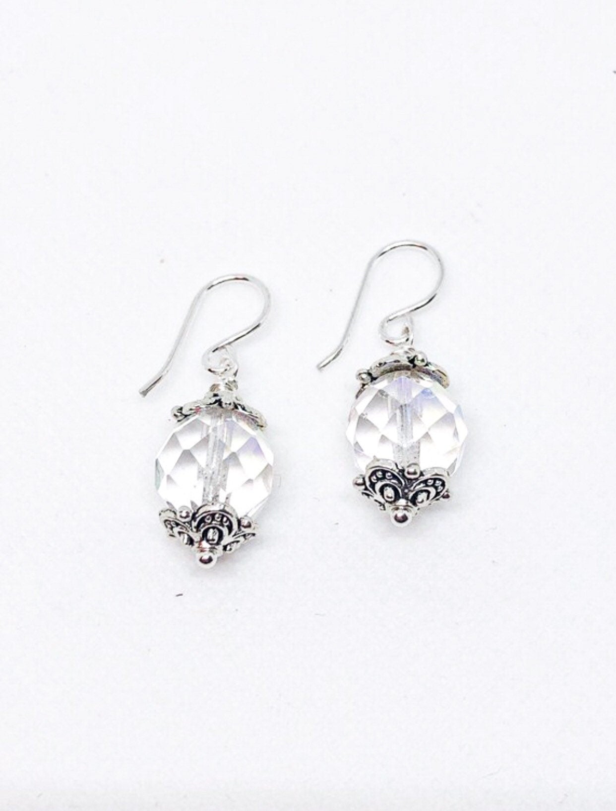 Faceted clear glass earrings with silver