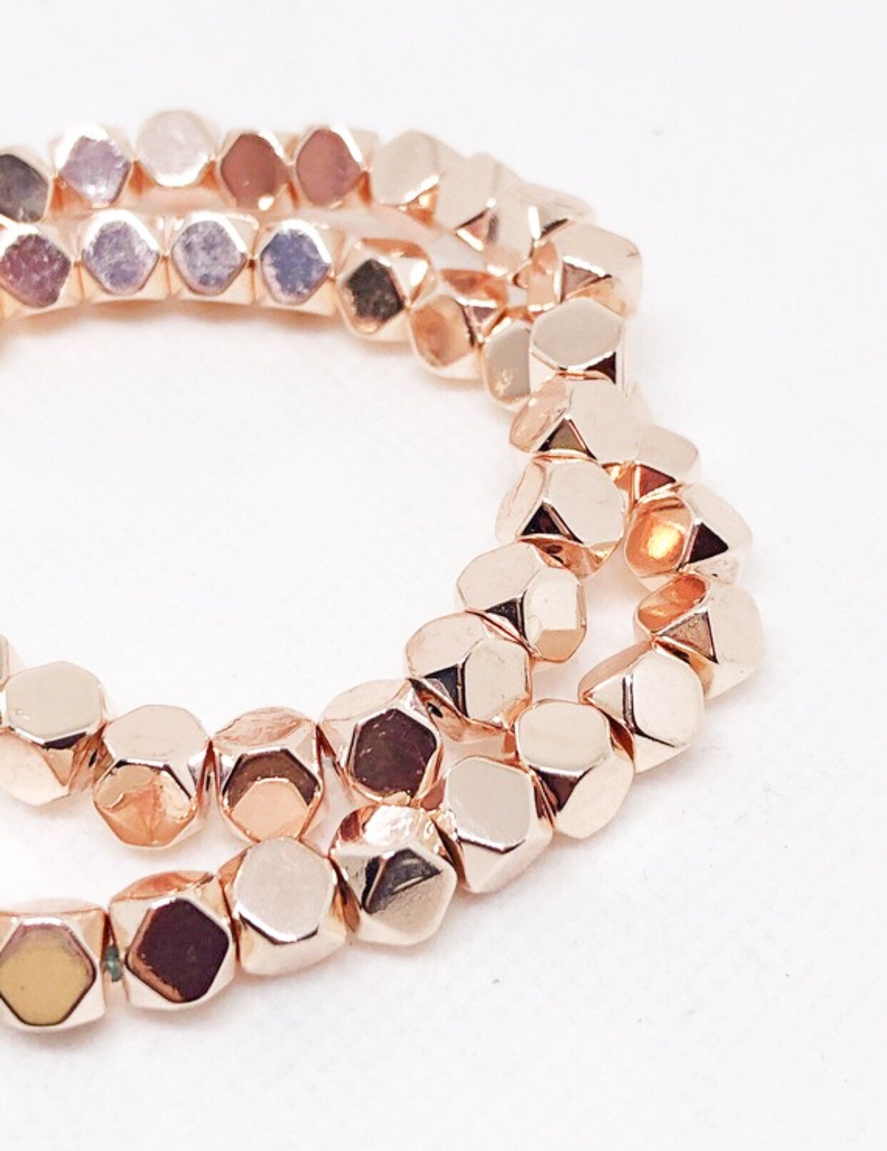 Rose gold metal beaded bracelets with stretch