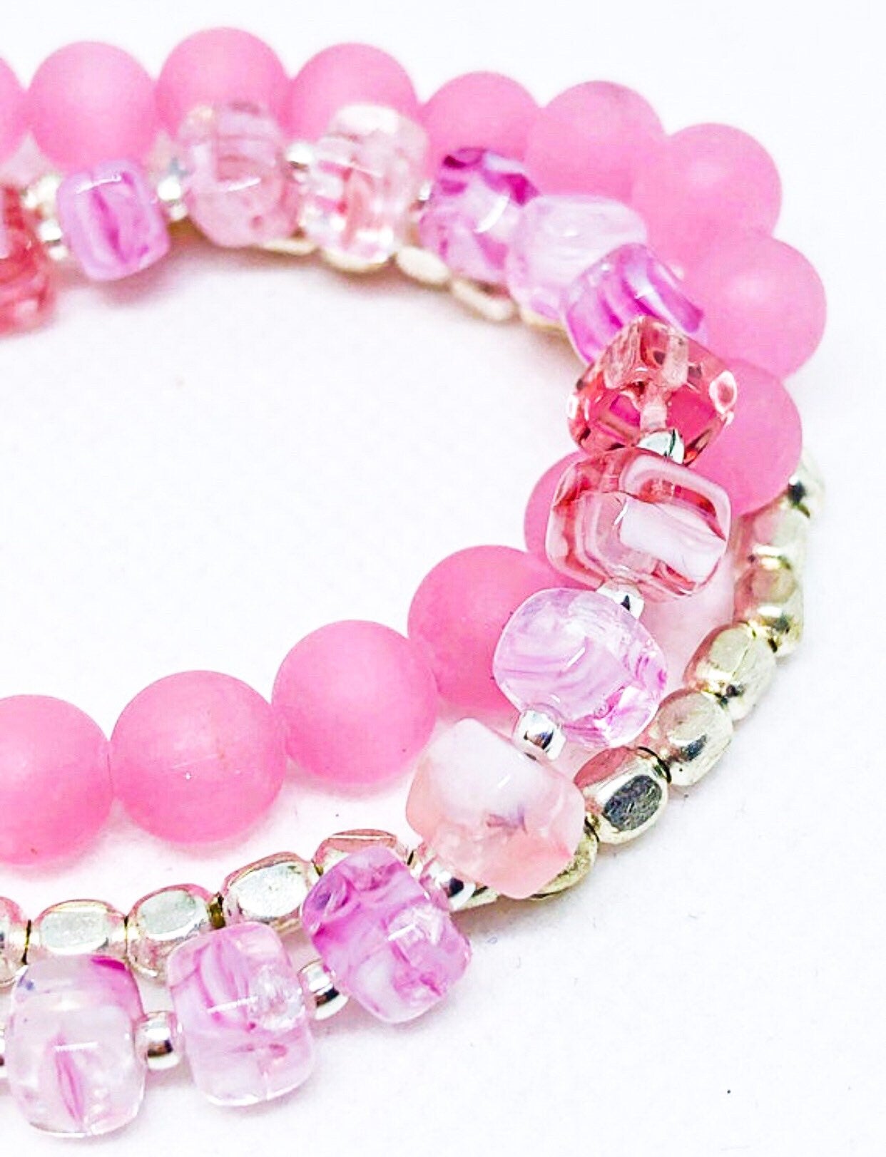 Pink stretch bracelets (set of 3)