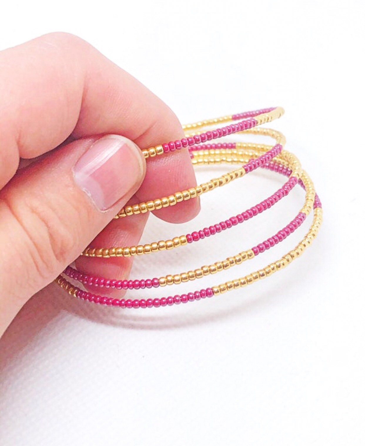 Pink memory wire bracelet