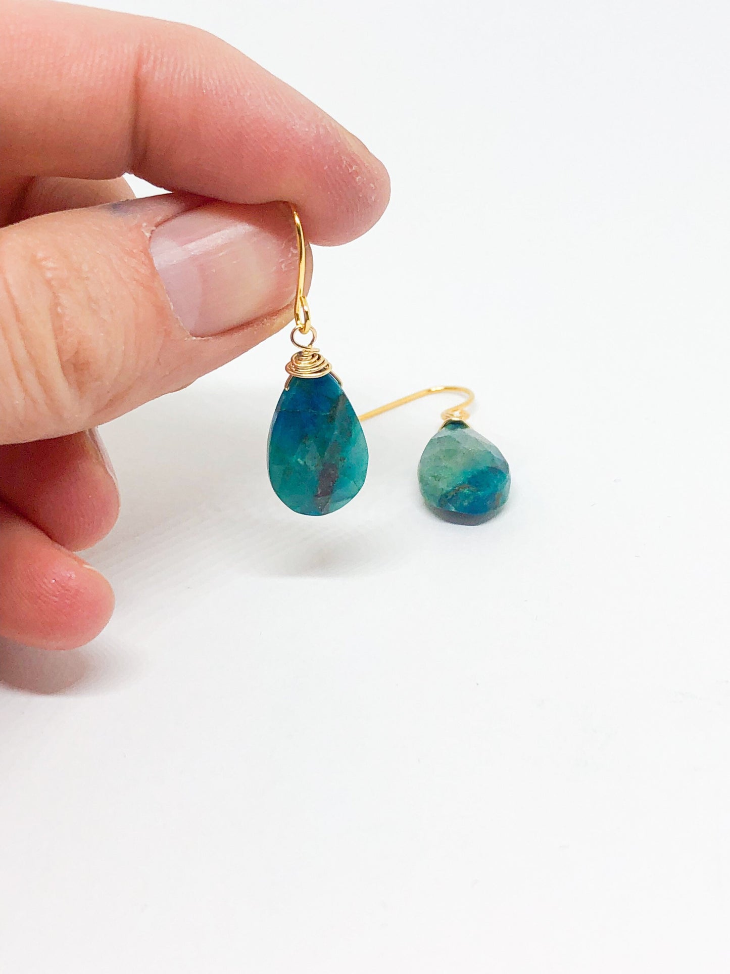 Chrysocolla earrings in gold