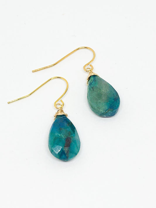 Chrysocolla earrings in gold