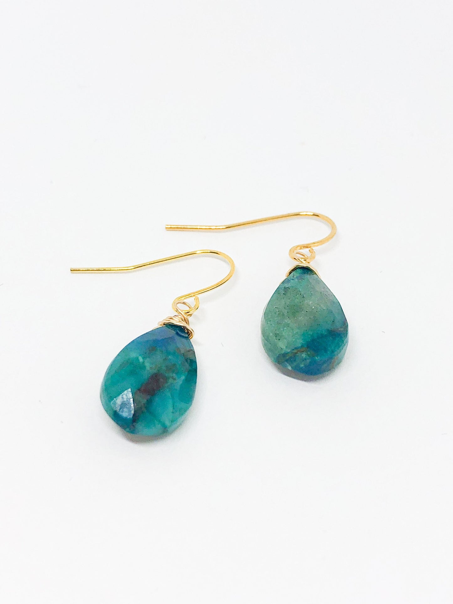 Chrysocolla earrings in gold