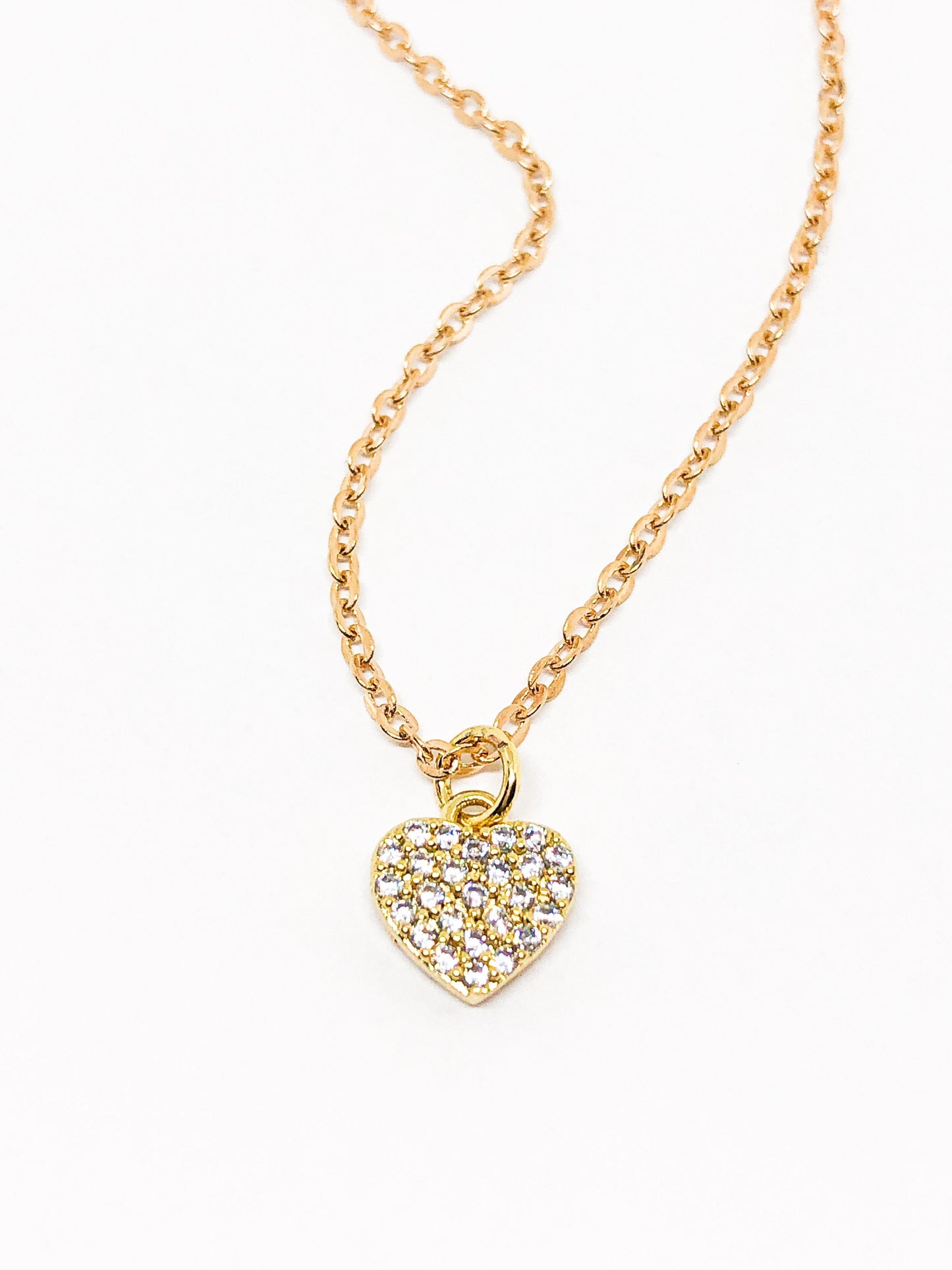 Rhinestone heart necklace in silver and gold