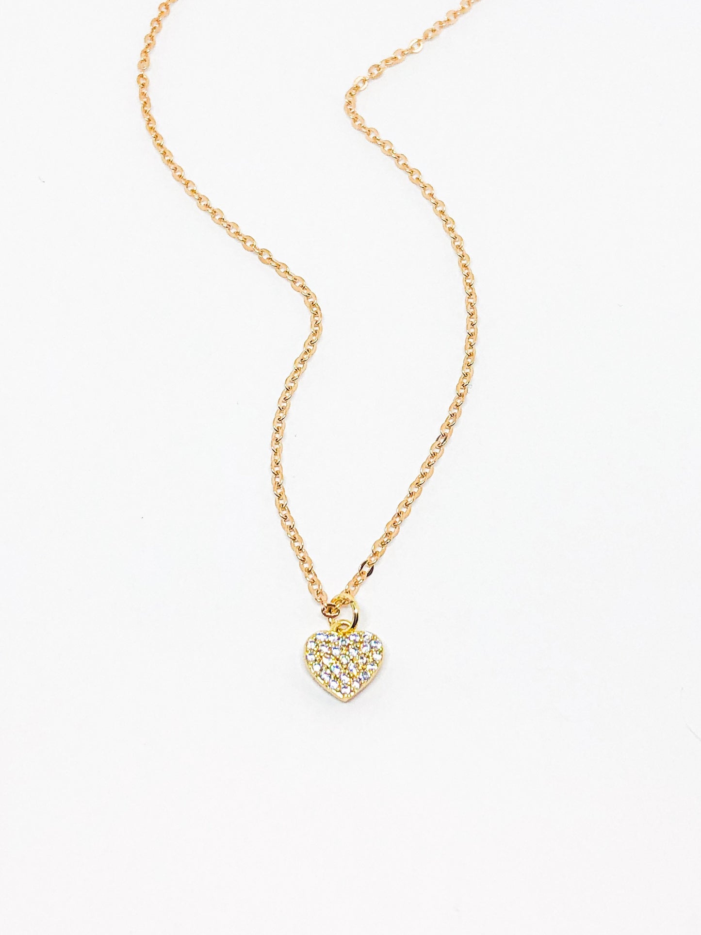 Rhinestone heart necklace in silver and gold