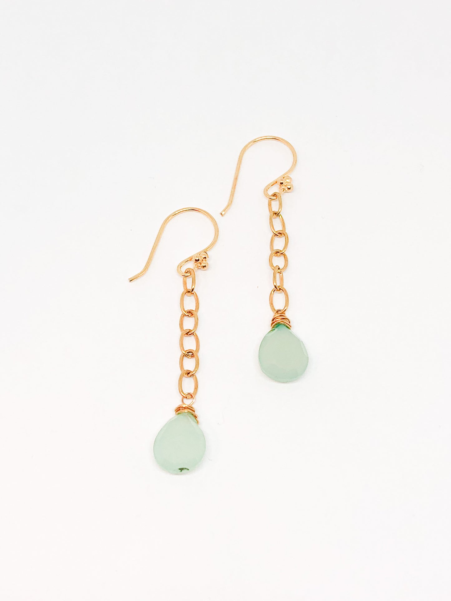 Sea foam green chalcedony chain earrings