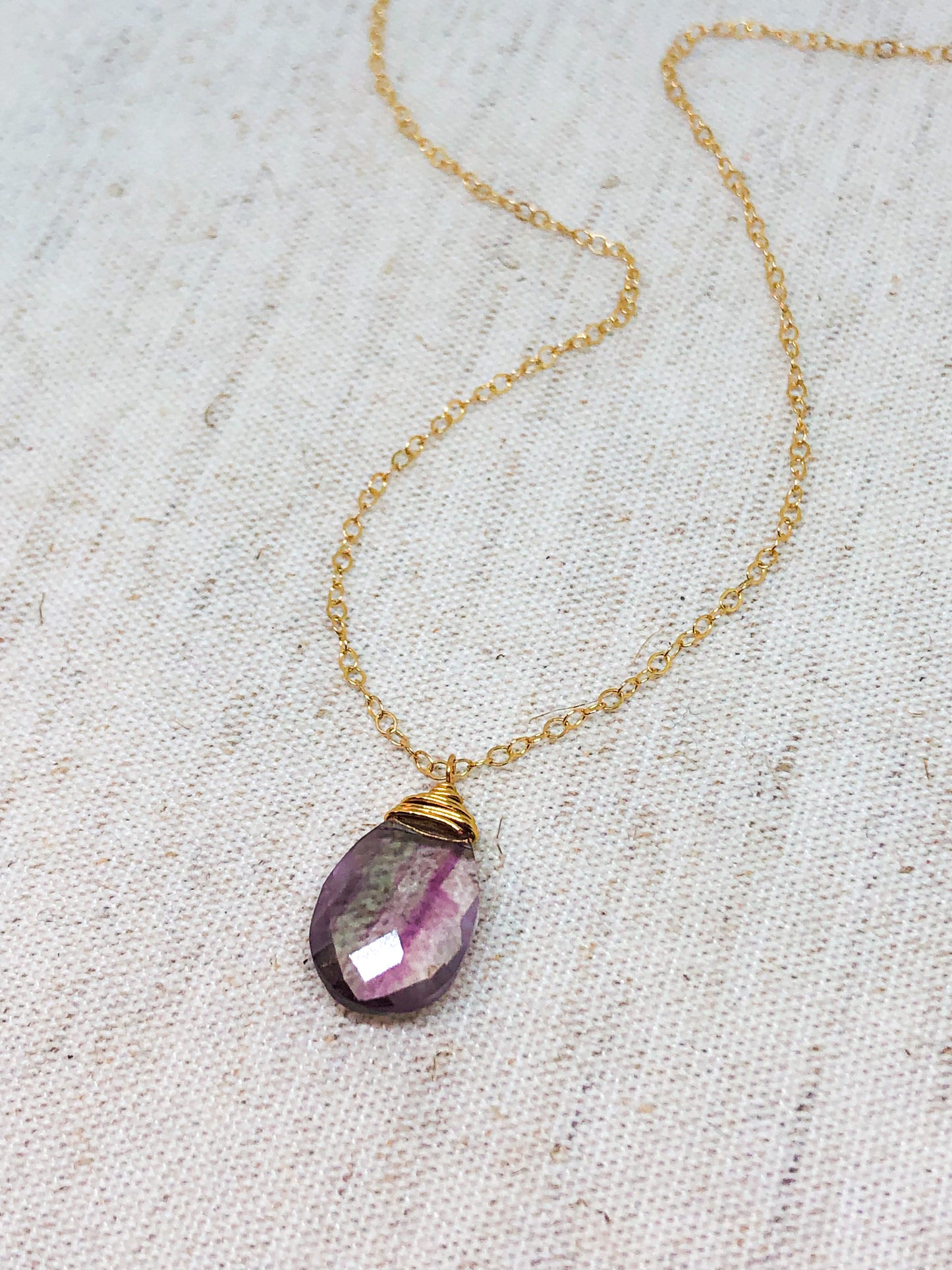 Fluorite teardrop gemstone necklace