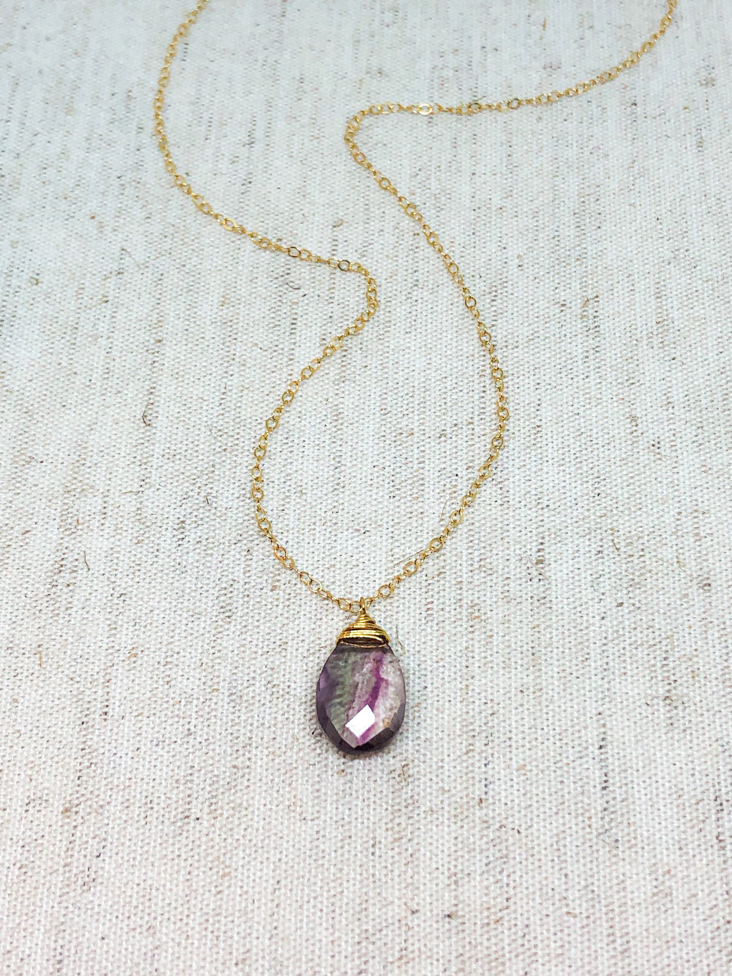 Fluorite teardrop gemstone necklace