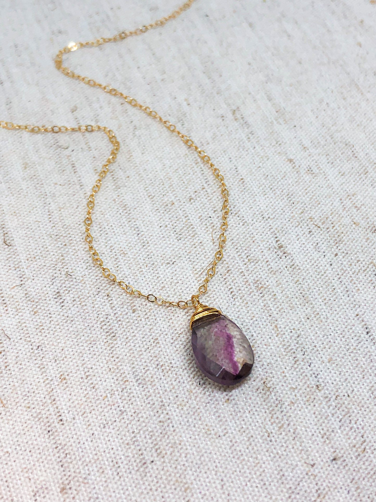 Fluorite teardrop gemstone necklace