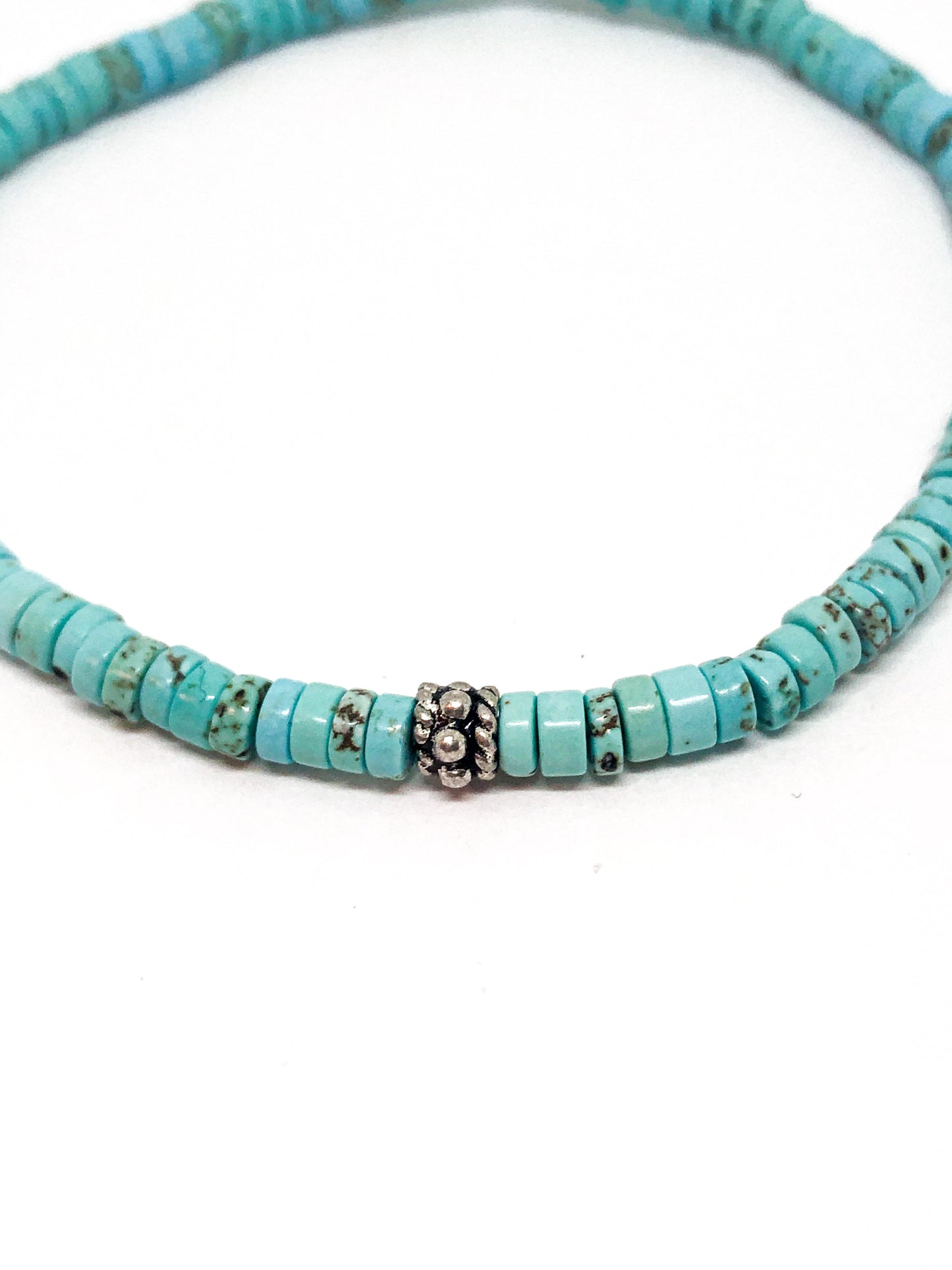 Chinese turquoise beaded bracelet with silver accent