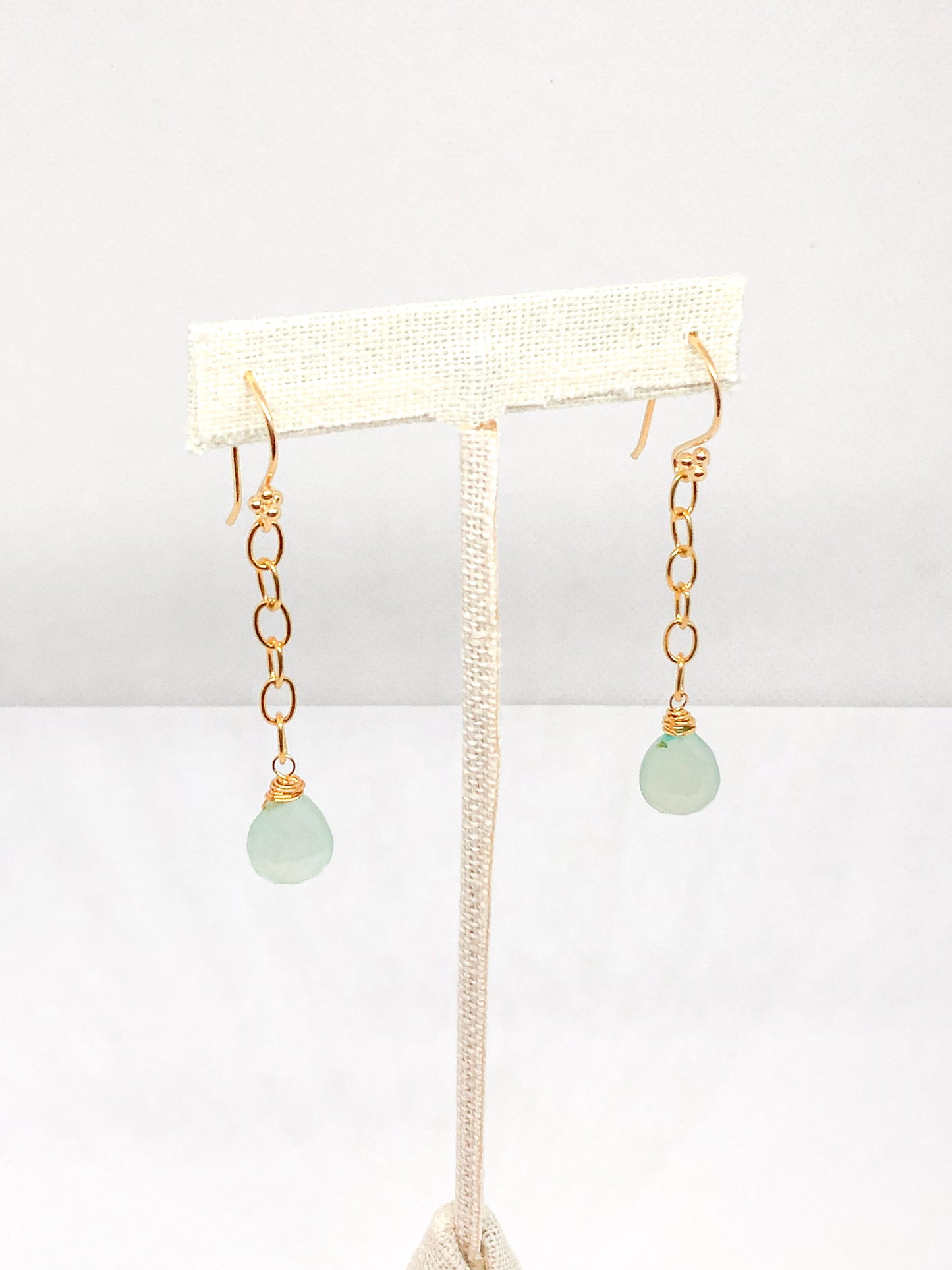 Sea foam green chalcedony chain earrings