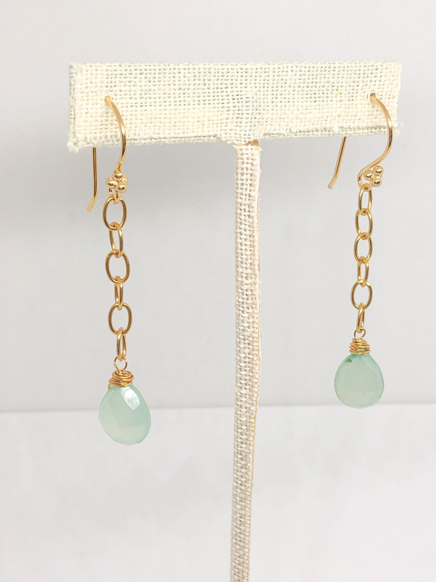 Sea foam green chalcedony chain earrings