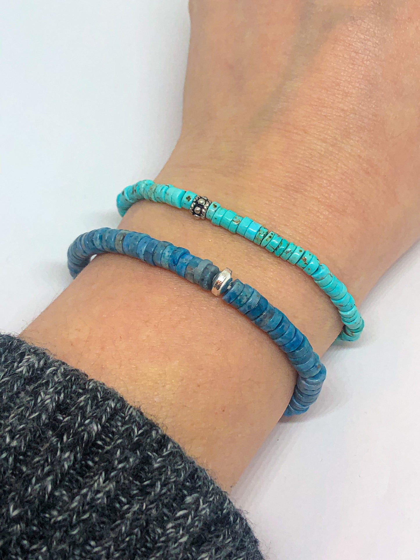 Chinese turquoise beaded bracelet with silver accent