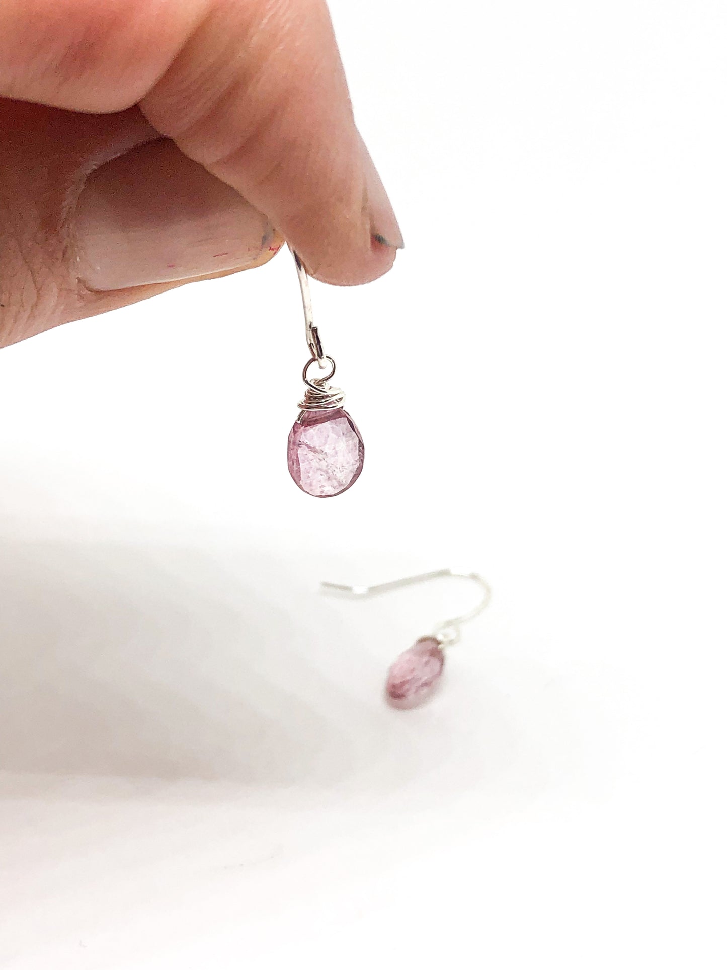 Pink quartz earrings in gold or silver