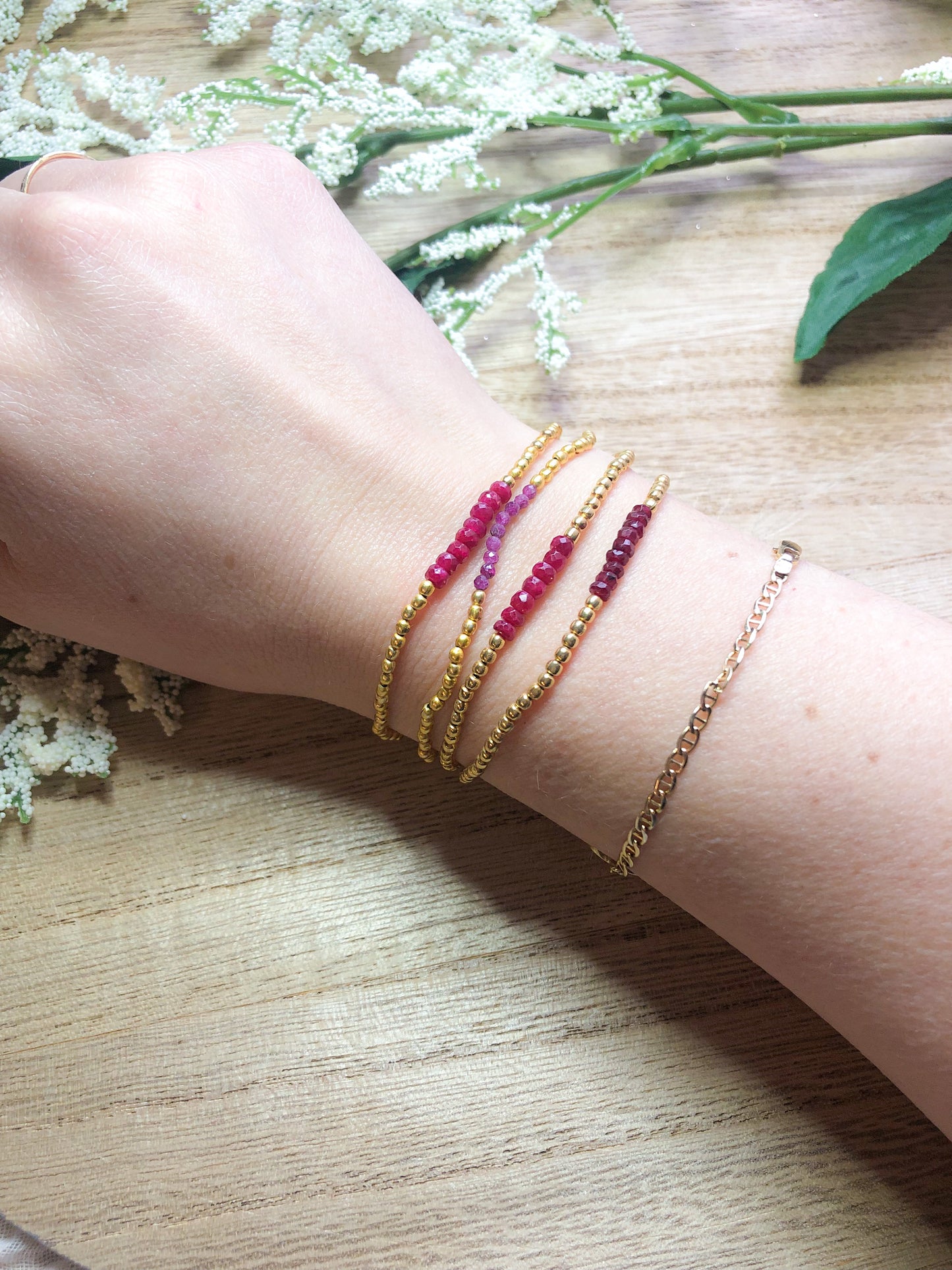 July birthstone bracelets stretchy and perfect - Ruby