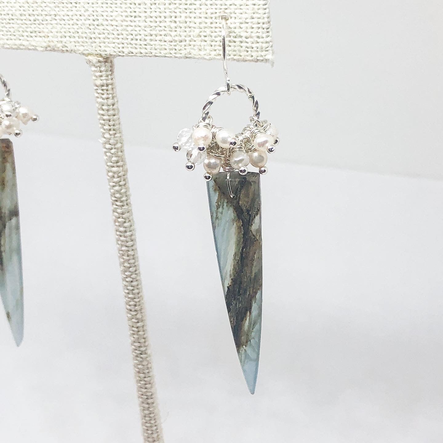 Calcite and pearl gemstone earrings